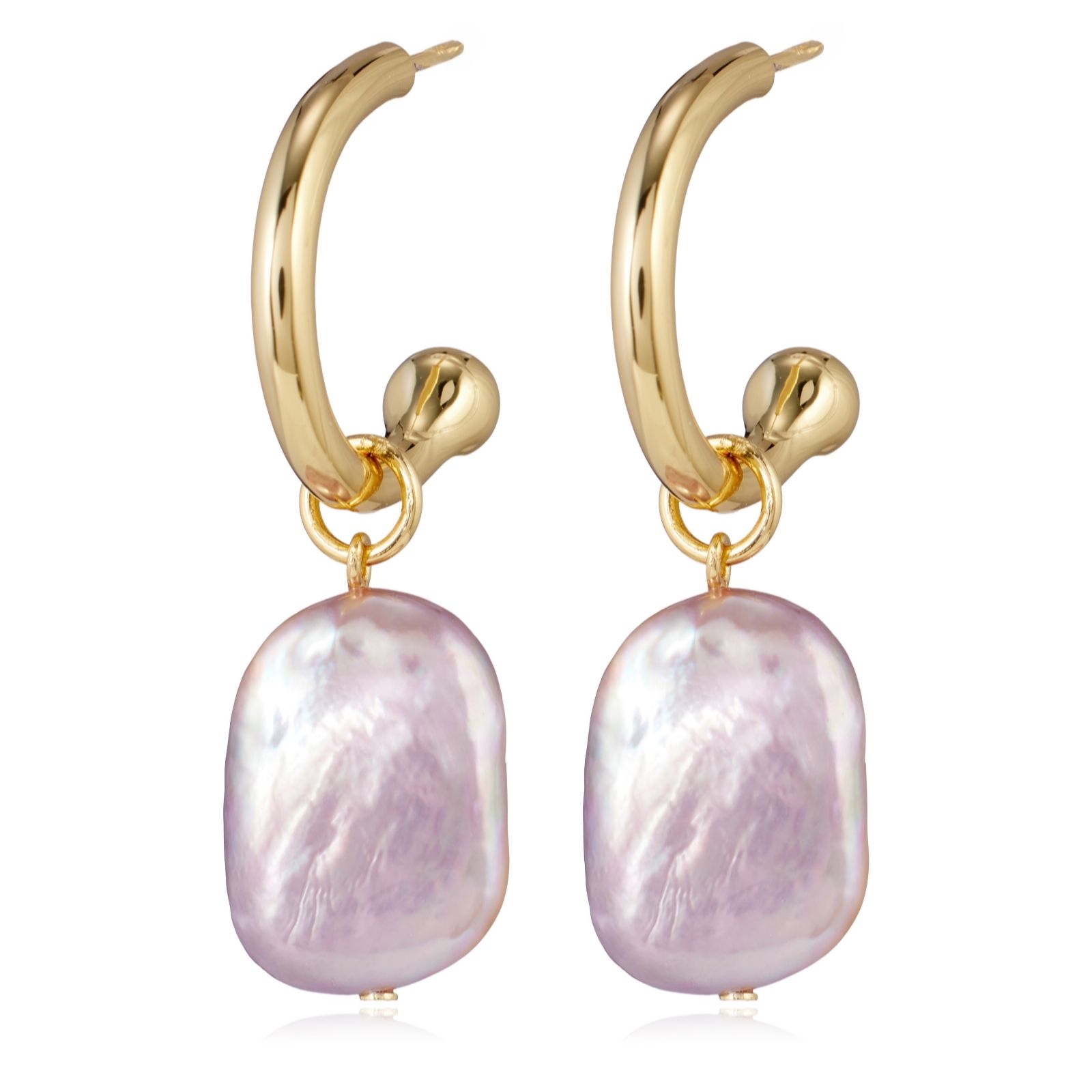 Larapearl Gold Plated Lara Pearl Private Reserve Square Coin Pearl Hoop Earrings