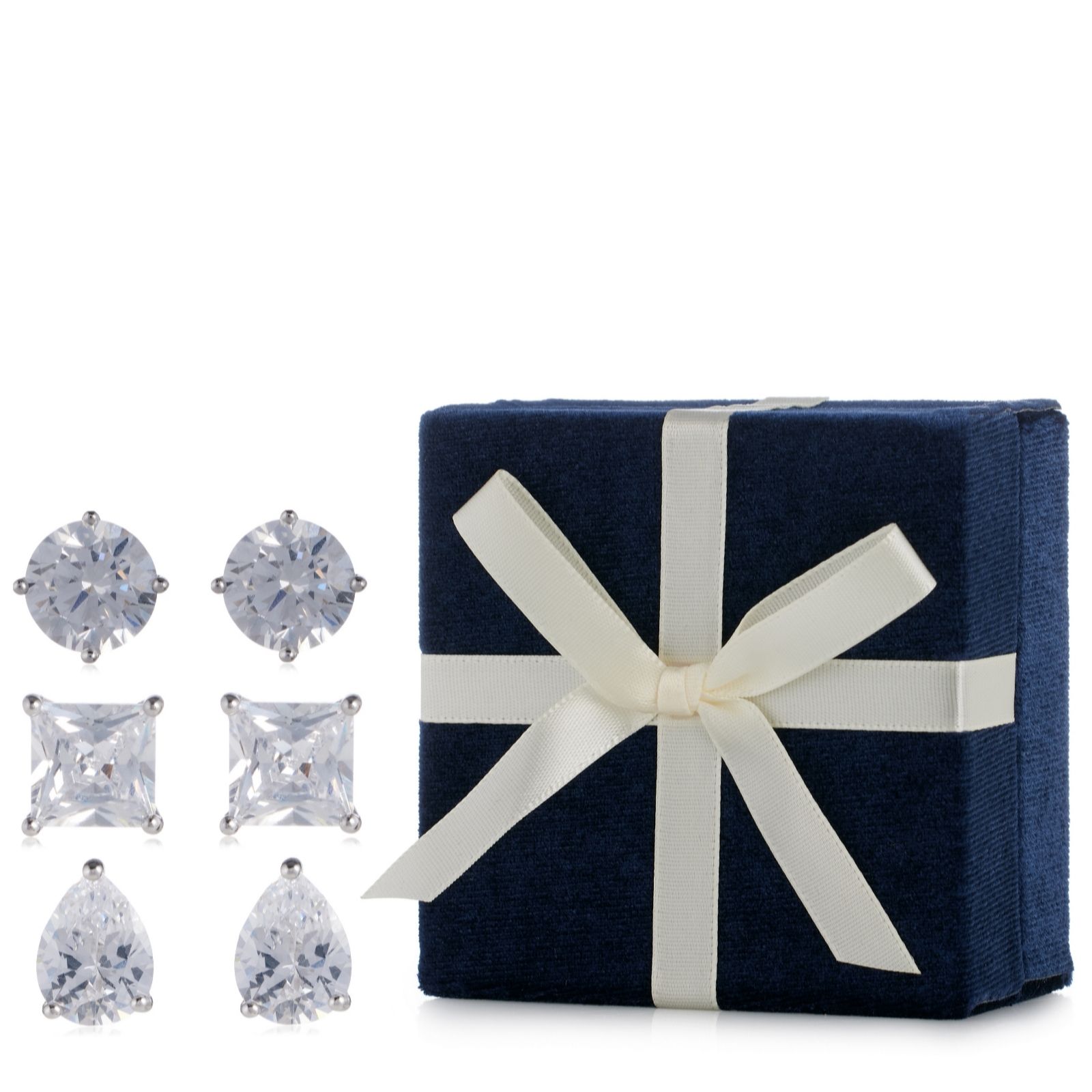 Diamonique 9.3ct tw Set of 3 Earrings in Jewellery Box Sterling Silver