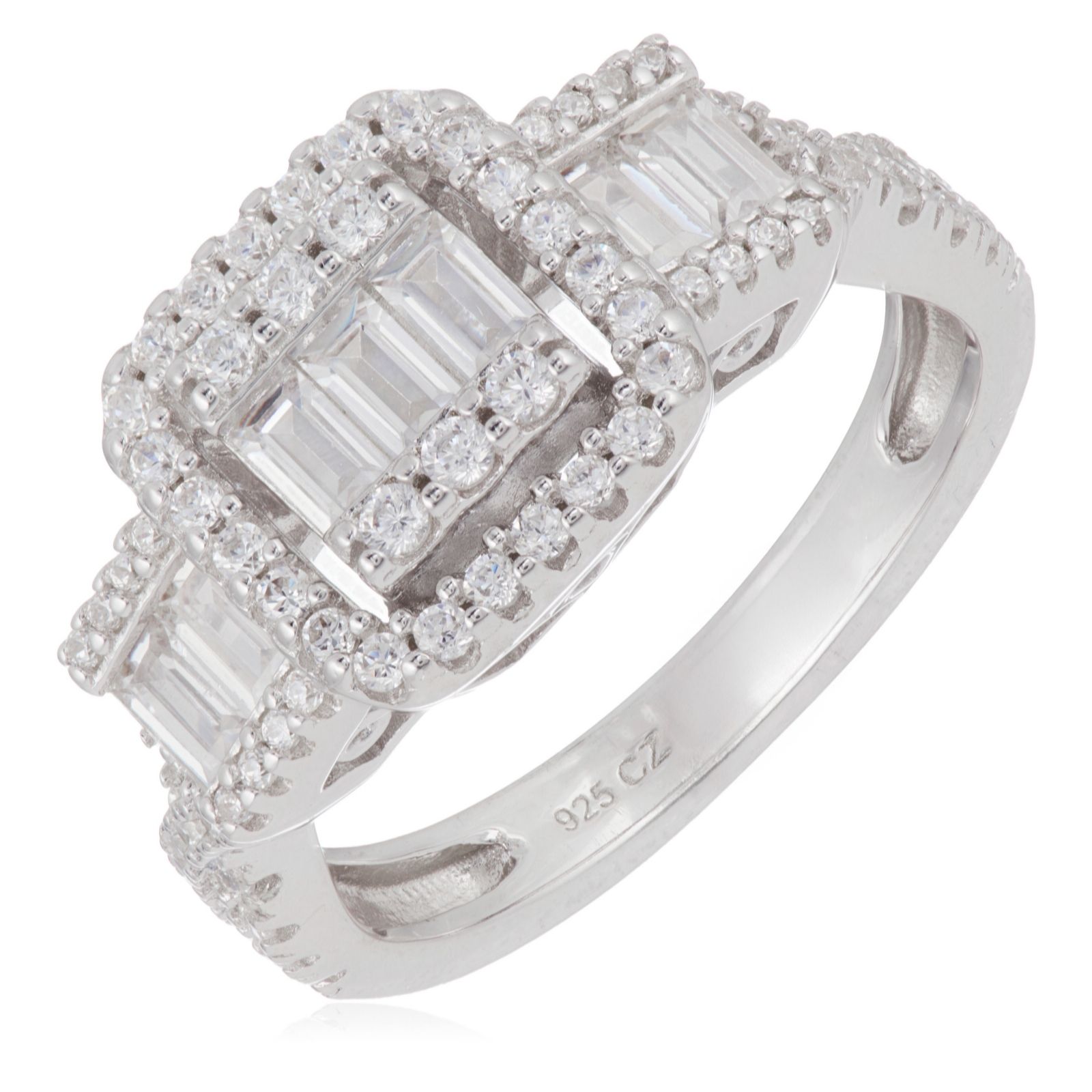 Diamonique 1.21ct tw Mixed Cut Trilogy Ring Sterling Silver