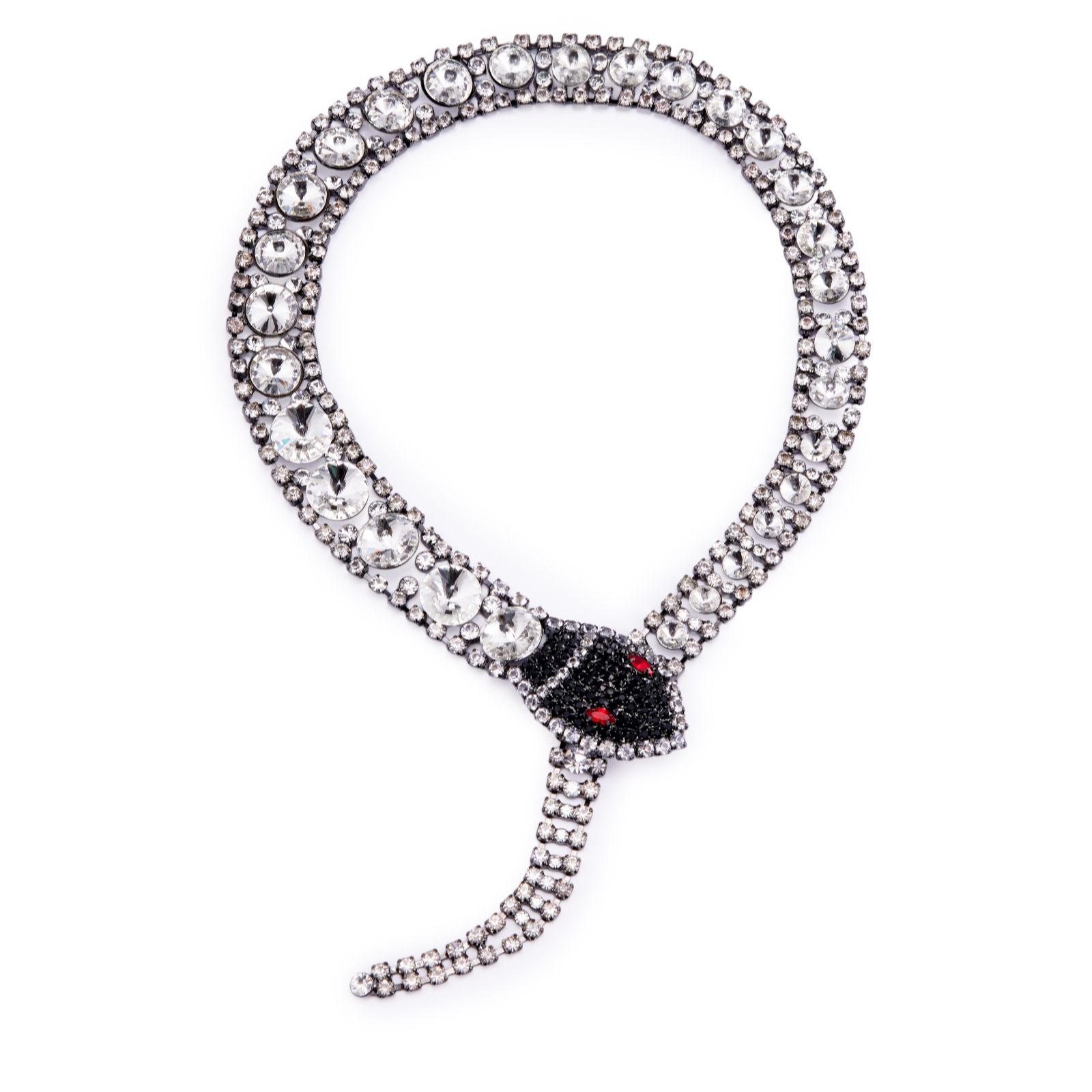Butler & Wilson Jewellery Rhodium Black Butler & Wilson Articulated Crystal Snake Necklace