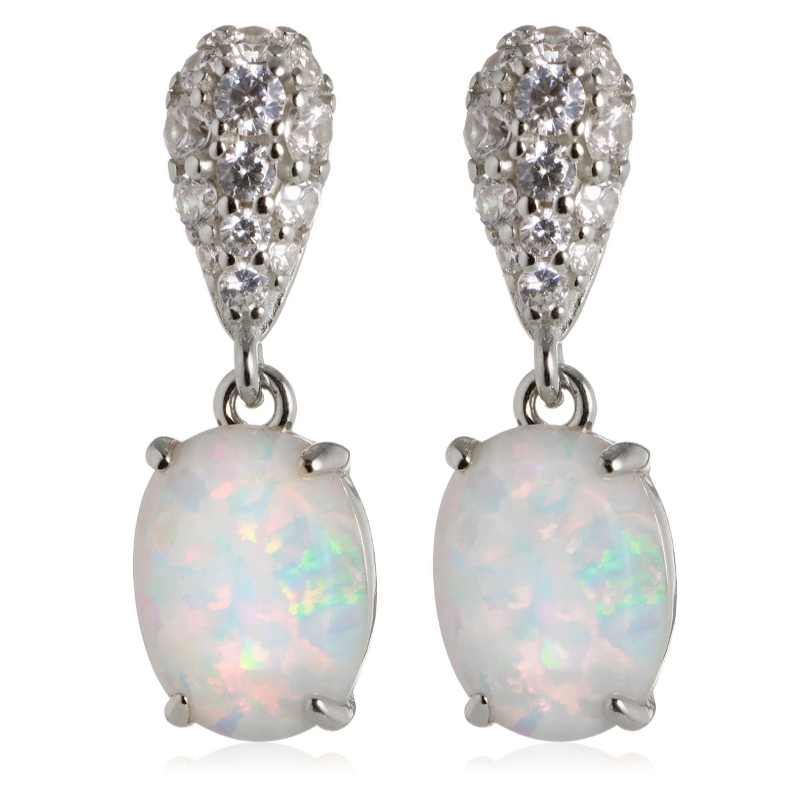 Diamonique 0.3ct tw Simulated Oval Opal Drop Earrings Sterling Silver