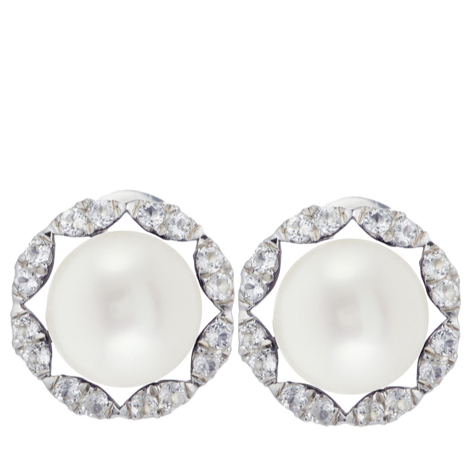 Larapearl Black Lara Pearl 8-9Mm Button Pearl & White Topaz Stud Earring Sterling S...