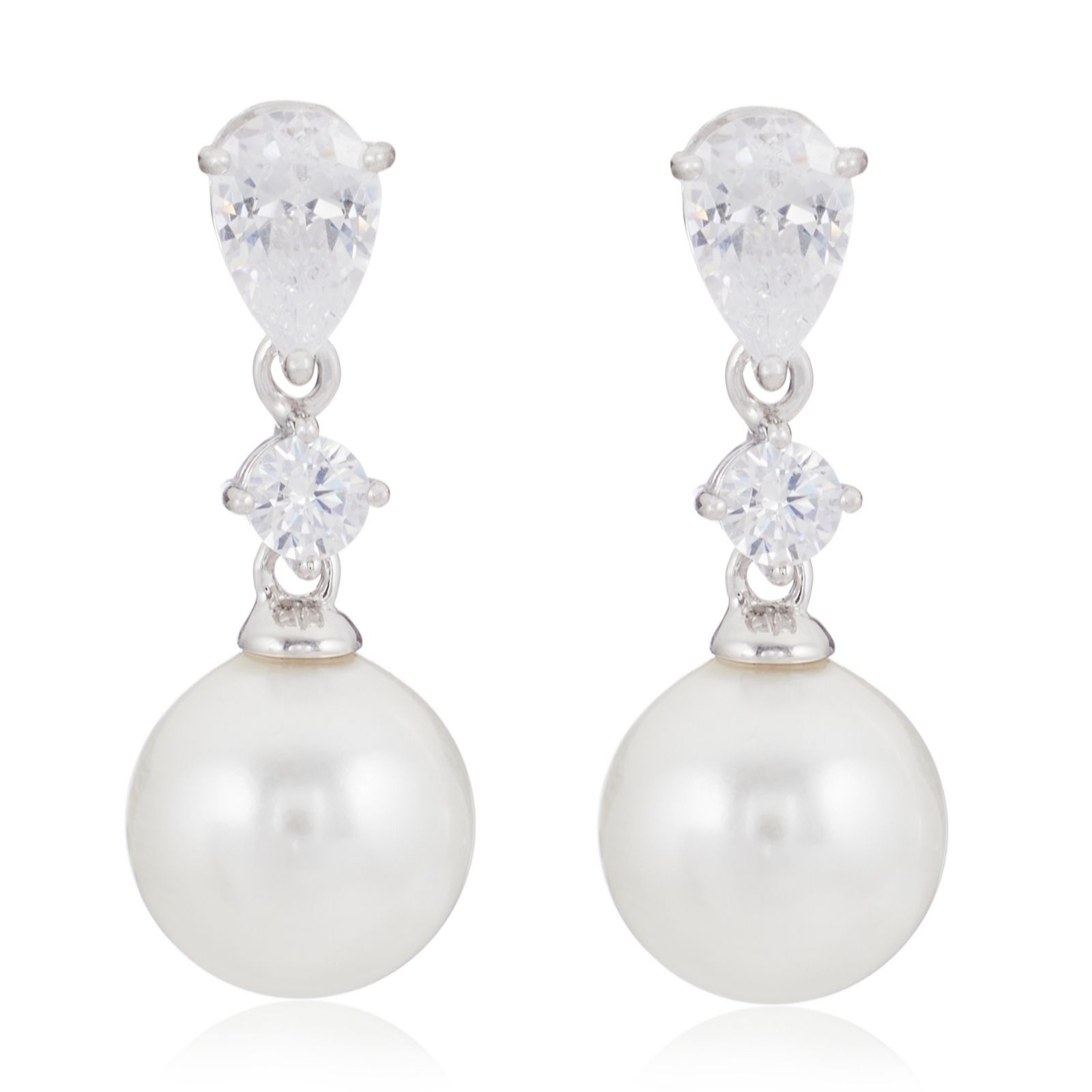 Diamonique 6.7ct Pearl Drop Earrings Sterling Silver