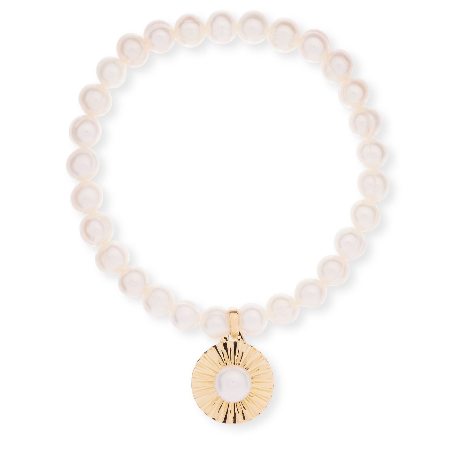 Larapearl Round Gold Tone Lara Pearl 6-7Mm Cultured Pearl Sunray Charm Stretch Bracelet 14K Y...