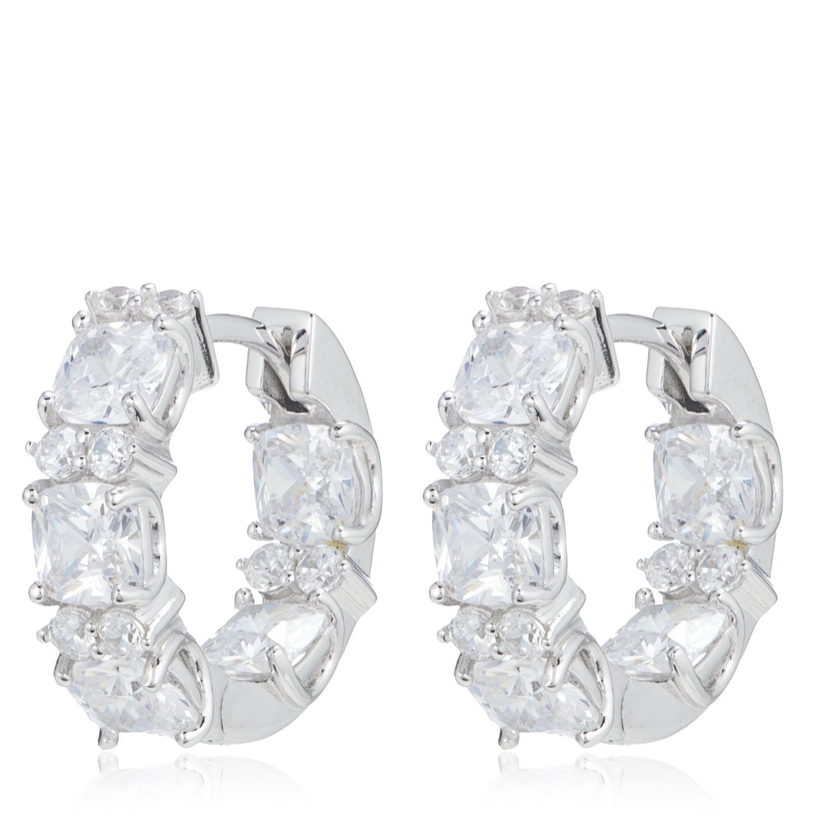Diamonique 3.8 ct tw Mixed Cut Huggie Earrings Sterling Silver