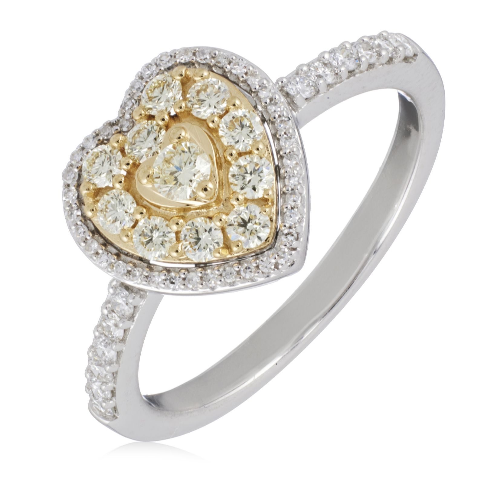 0.32ct Yellow Diamond 0.17ct White Diamond Heart Ring 9ct Gold