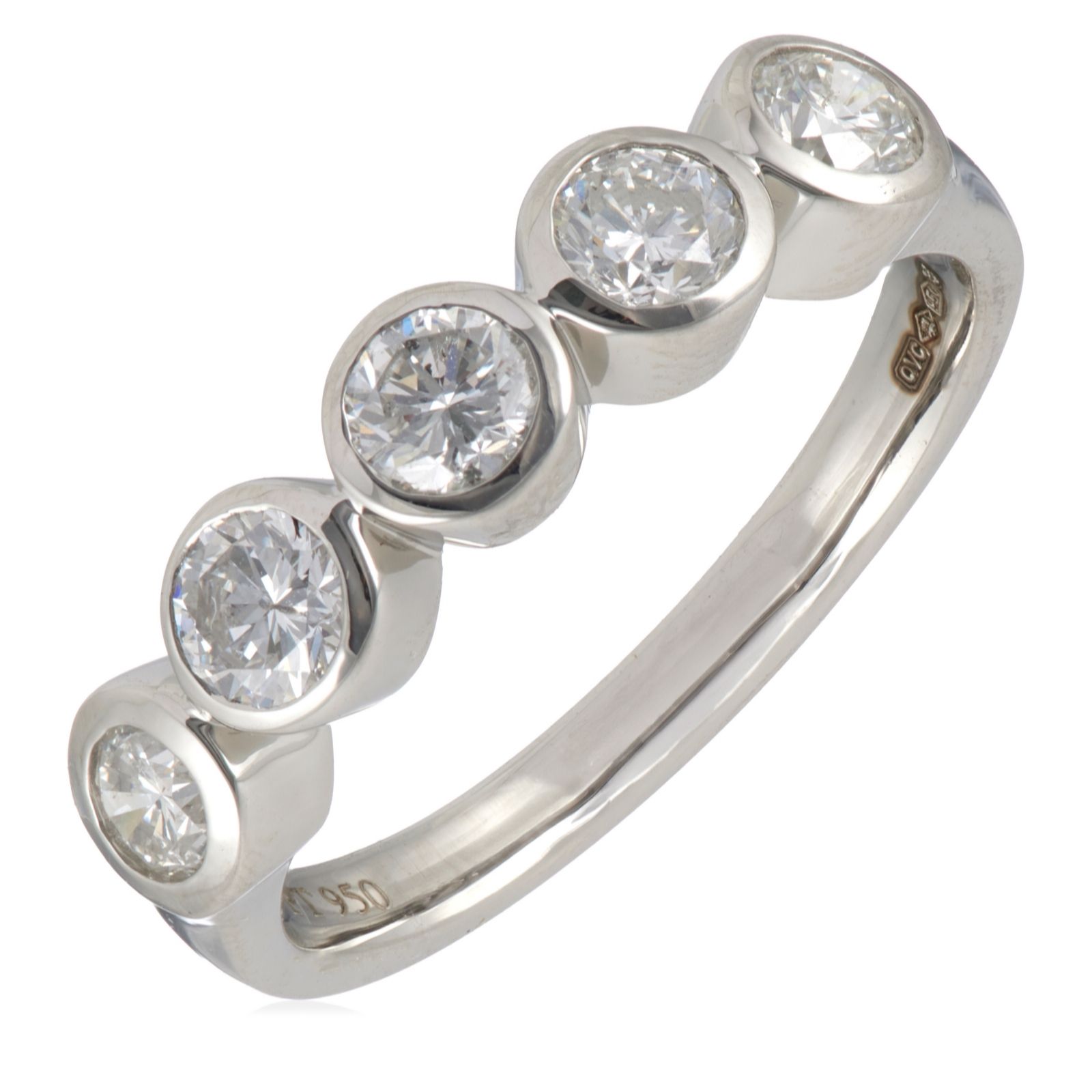 1.00ct Diamond Bezel Set 5 Stone Ring Platinum