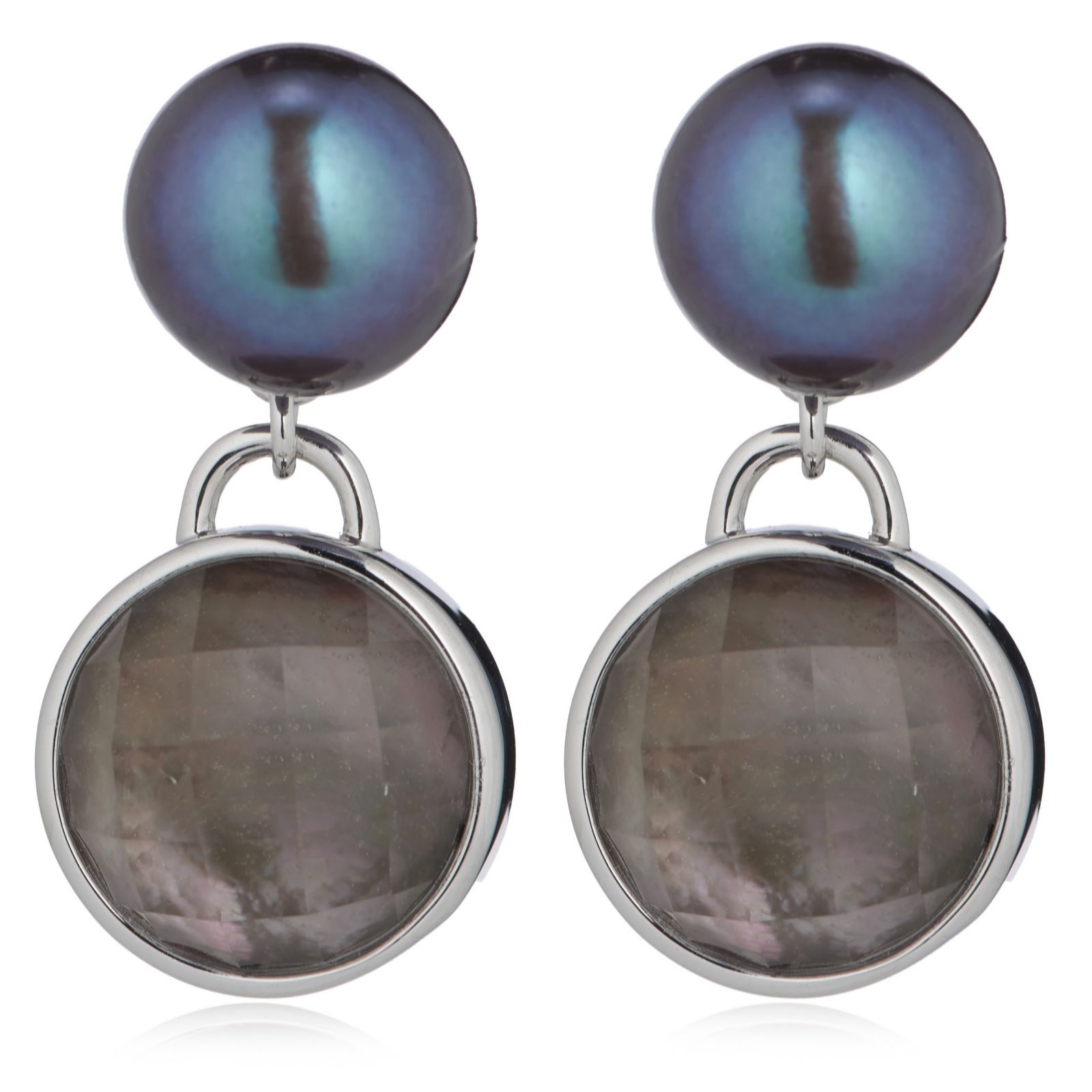 Larapearl Black Lara Pearl 8-9Mm Button Pearl Mother Of Pearl Drop Earrings