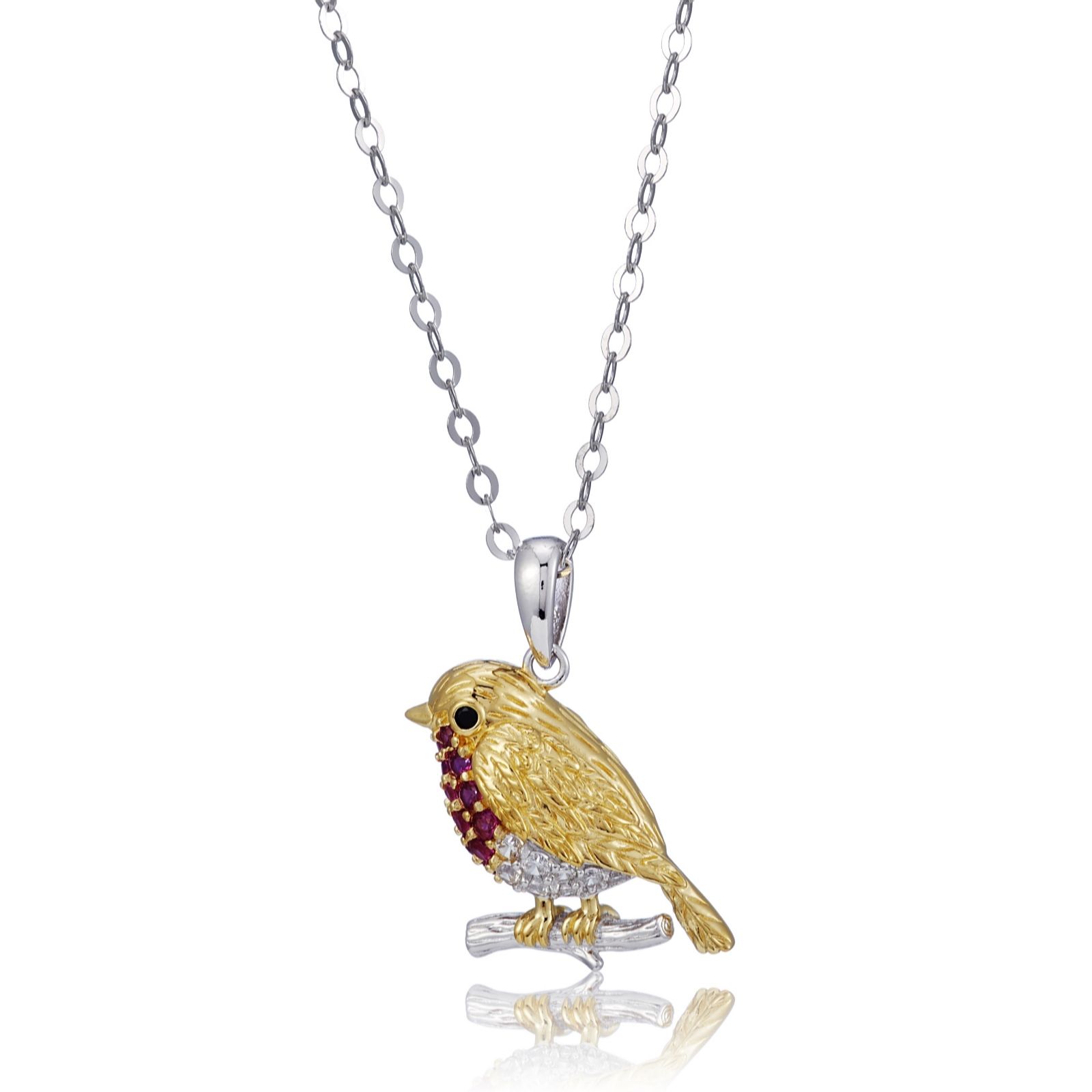 Diamonique 0.2ct tw Robin Pendant & 45cm Chain Sterling Silver