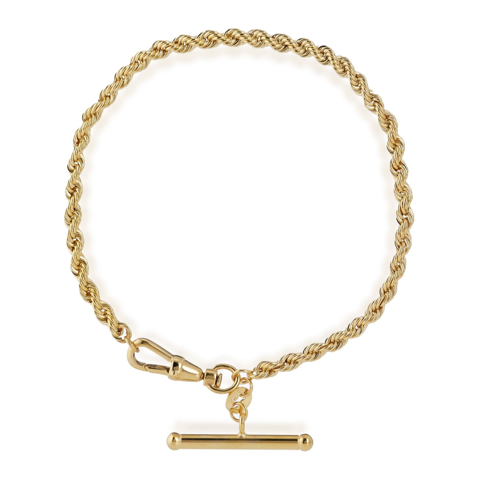 GOLD 9ct Yellow Gold T-Bar Rope Albert Bracelet 3.14g