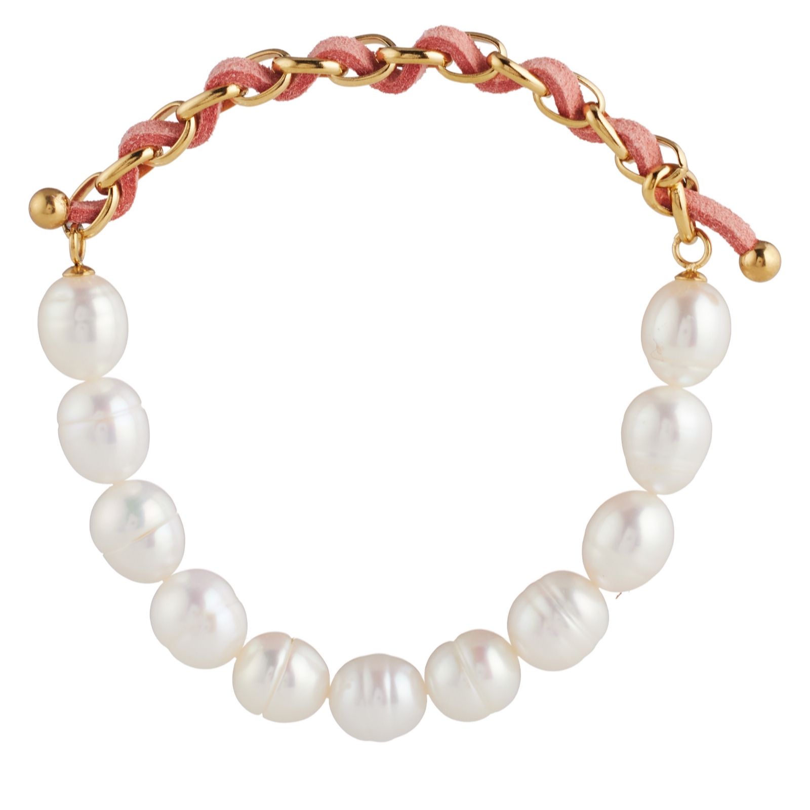 Larapearl Kelly Green Gold Tone Lara Pearl 8Mm Oval Pearl Chaink Link And Silk Bracelet Stainless S...
