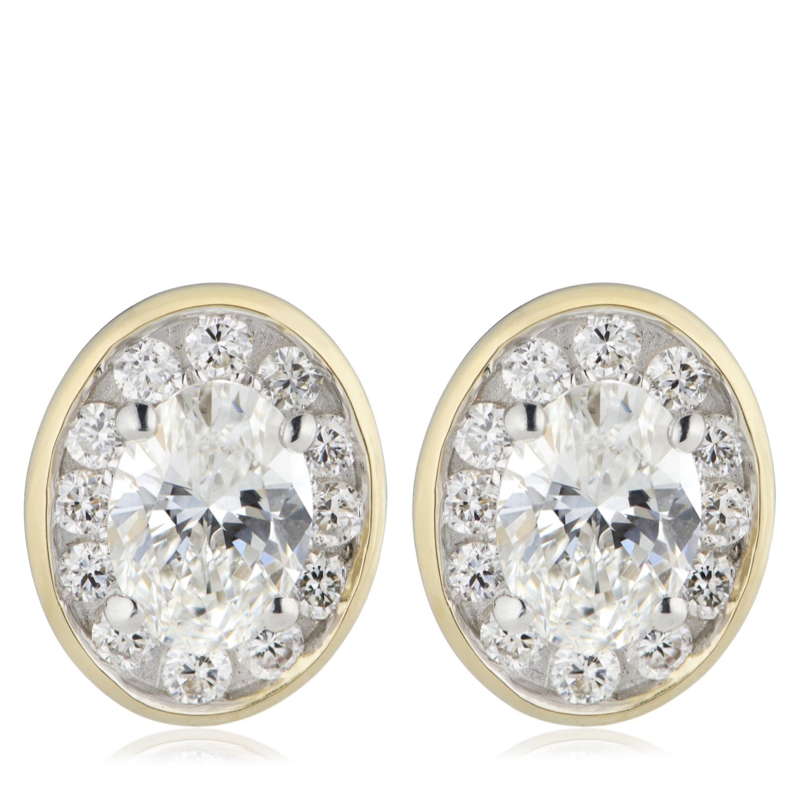 Fire Light 1ct Lab Grown Diamond Oval Bezel Set Halo Stud Earrings...