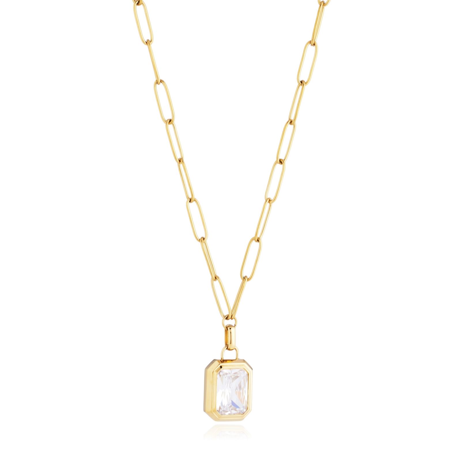 Steel by Diamonique Emerald Cut Pendant and Chain Stainless Steel