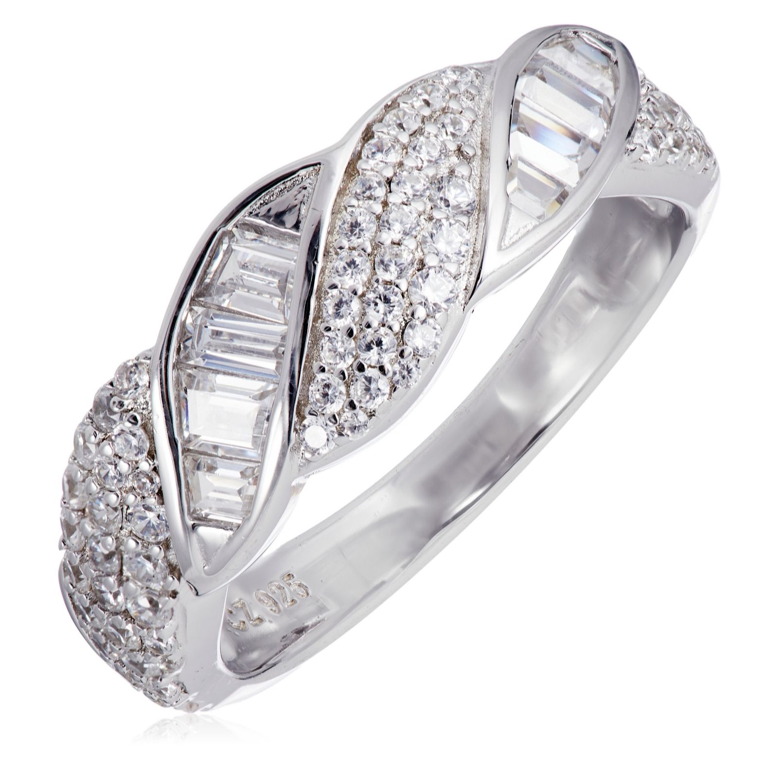 Diamonique 0.44ct tw Baguette Twist Band Ring Sterling Silver