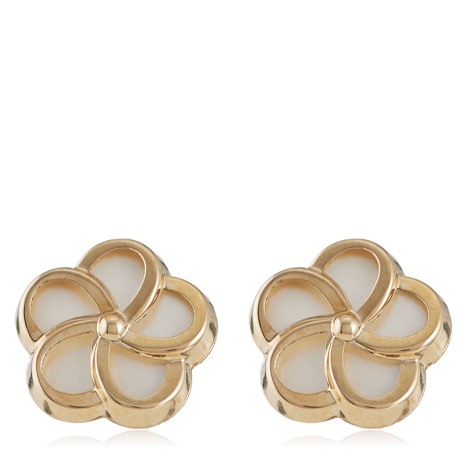GOLD 9ct Yellow Gold 'Mother of Pearl' Flower Stud Earrings 0.51g