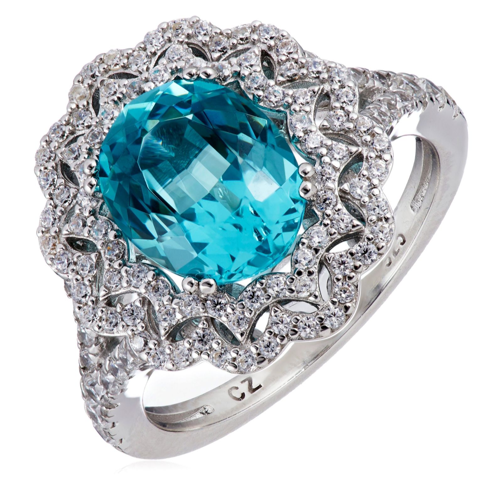 Diamonique 3.7ct tw Scallop Set Ring Sterling Silver