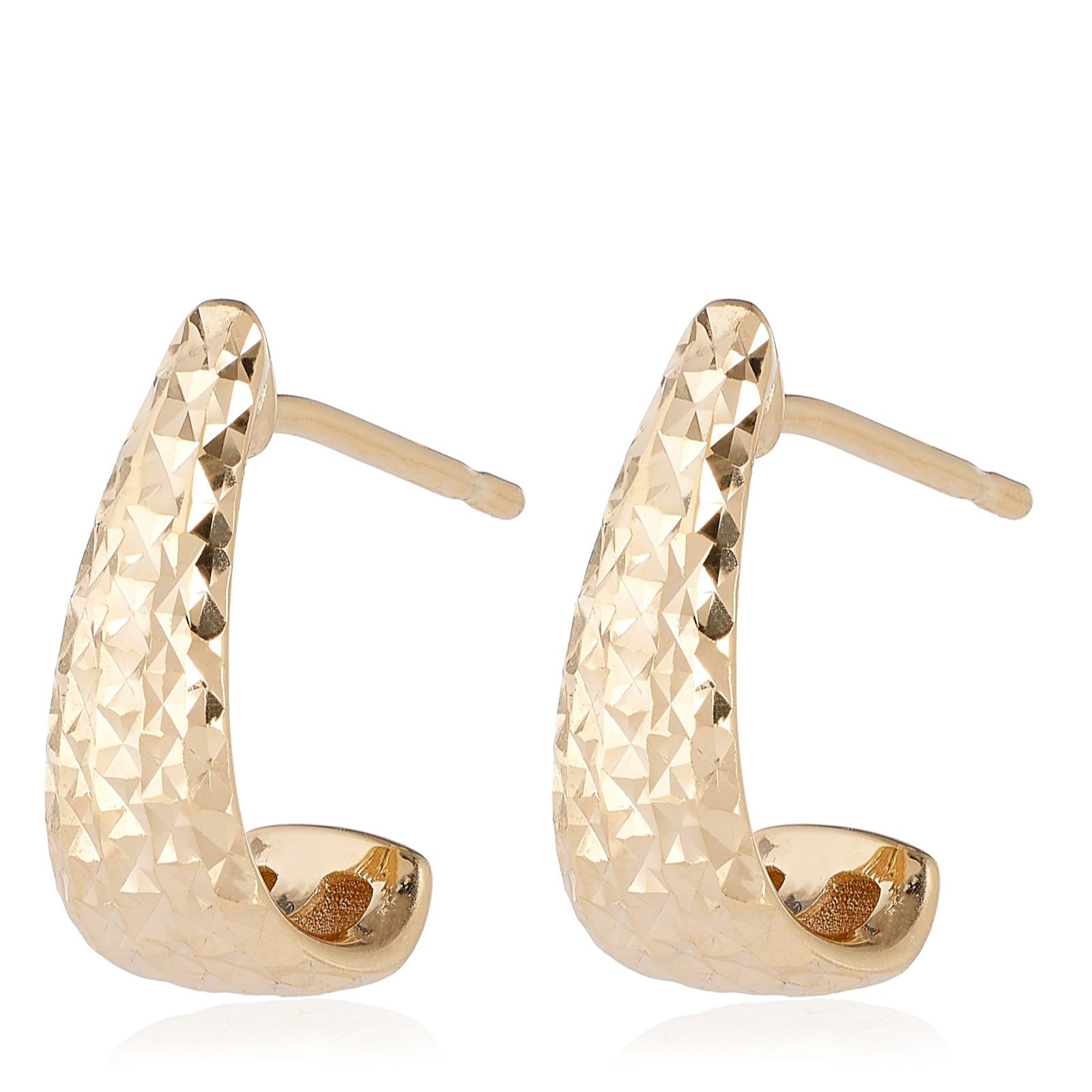 GOLD 9ct Yellow Gold Diamond Cut J-Shape Stud Earrings