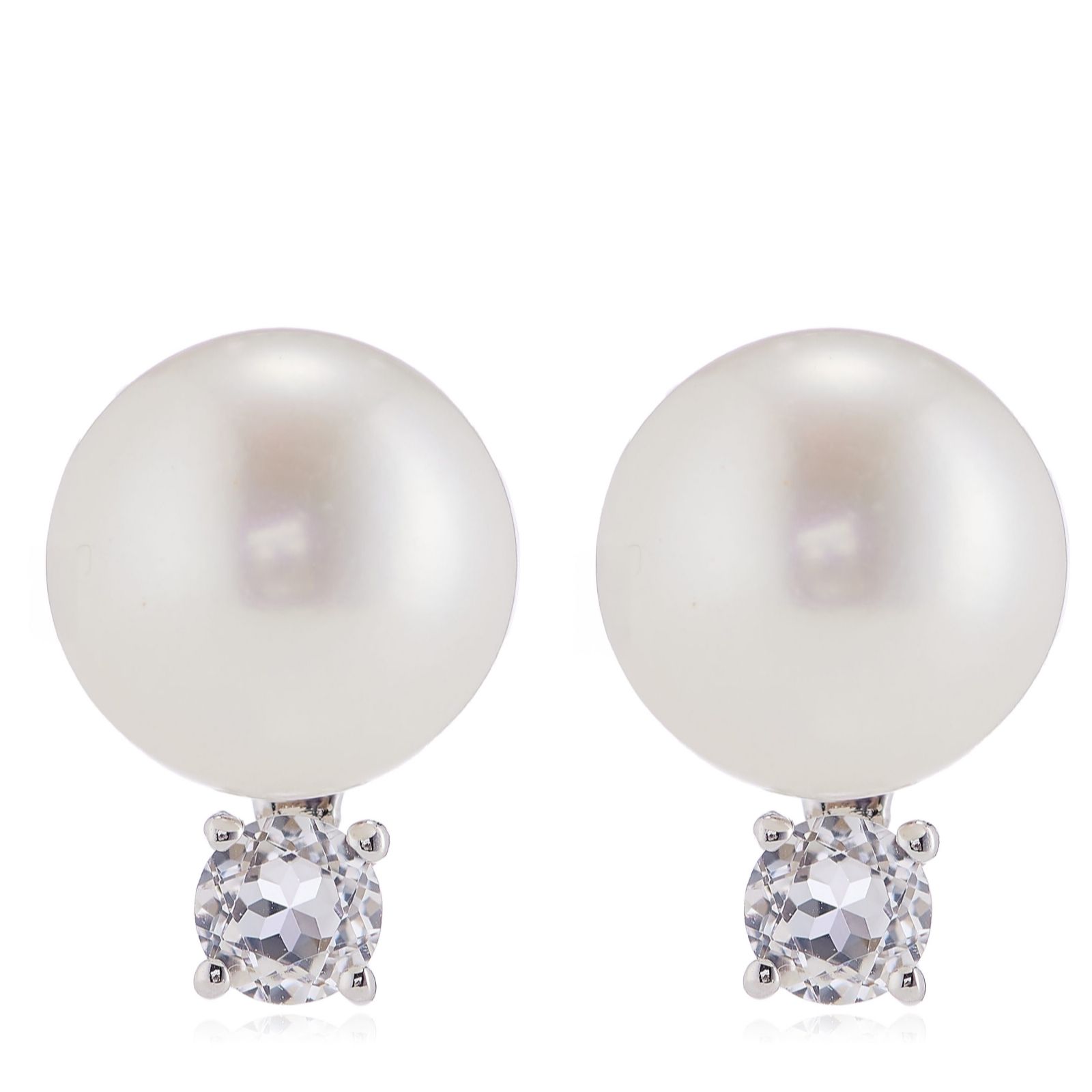 Larapearl Black Lara Pearl 8-9Mm Button Pearl White Topaz Earrings Sterling Silver
