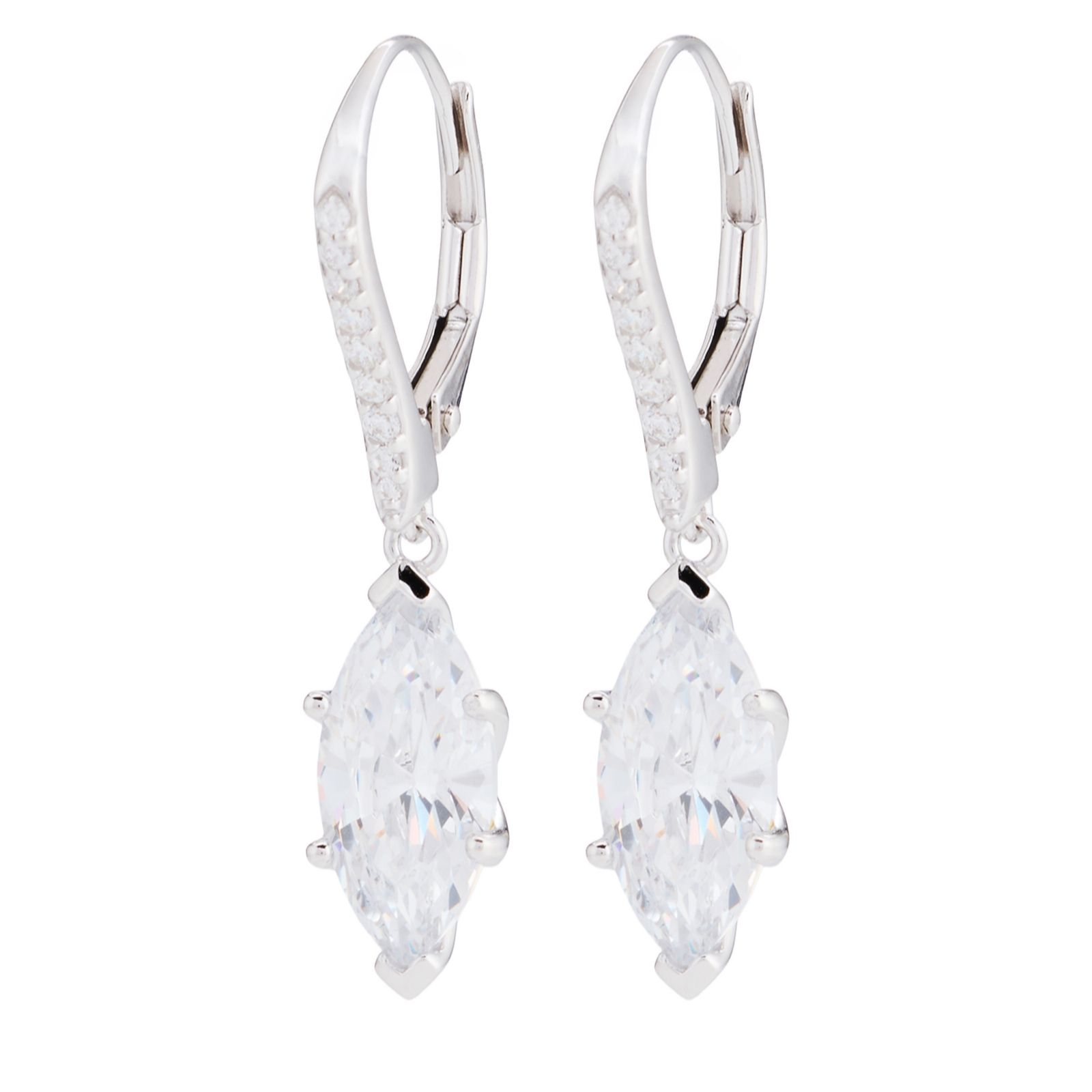 Diamonique 4.1ct Marquise Leverback Drop Earrings Sterling Silver