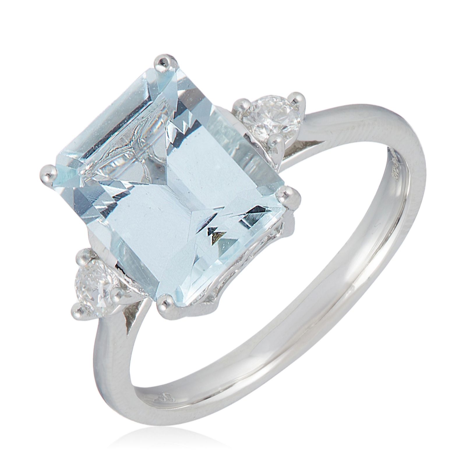 3.75ct Aquamarine Octagon Cut 0.20ct Diamond Ring Platinum