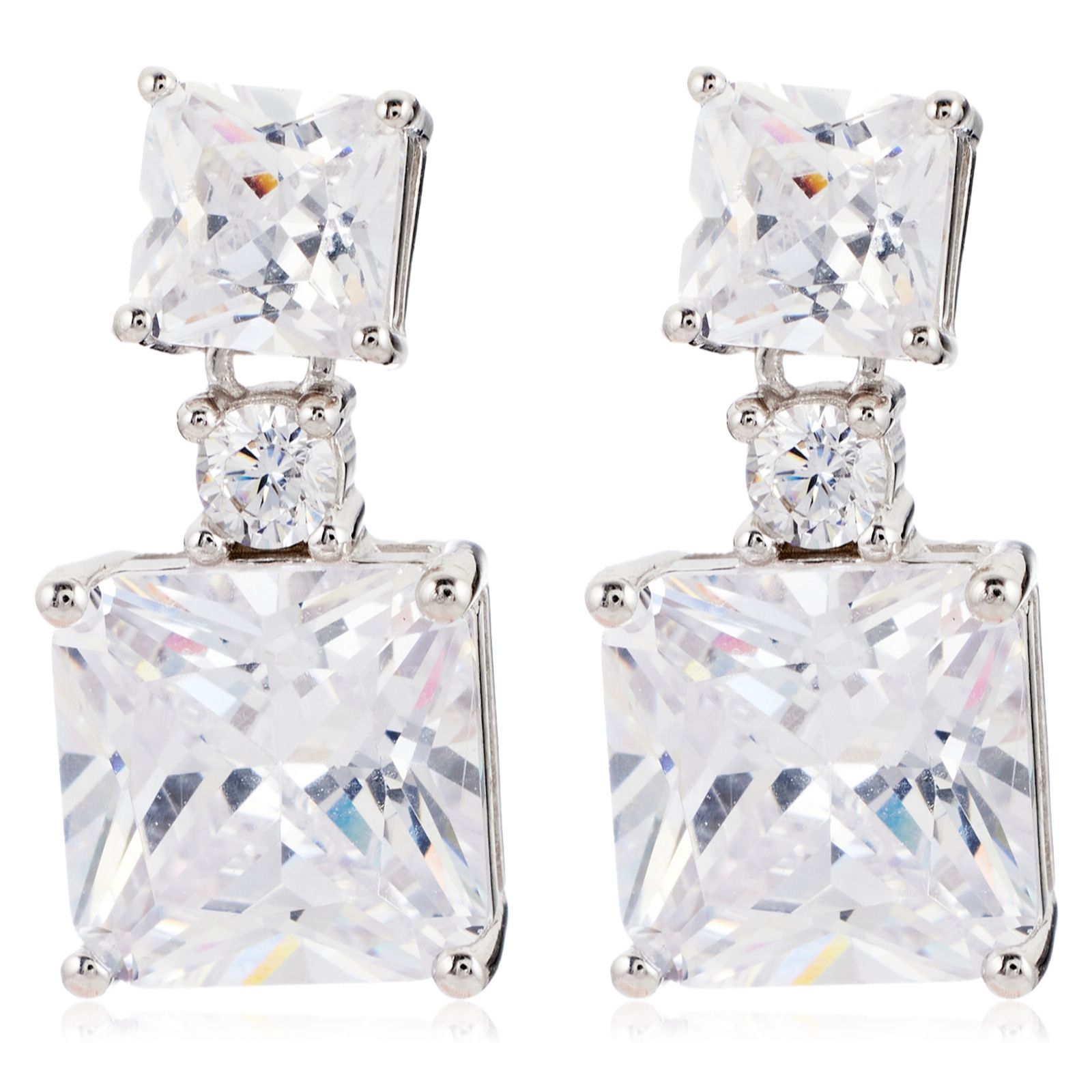 Diamonique 6ct tw Ascher Cut Drop Earrings Sterling Silver