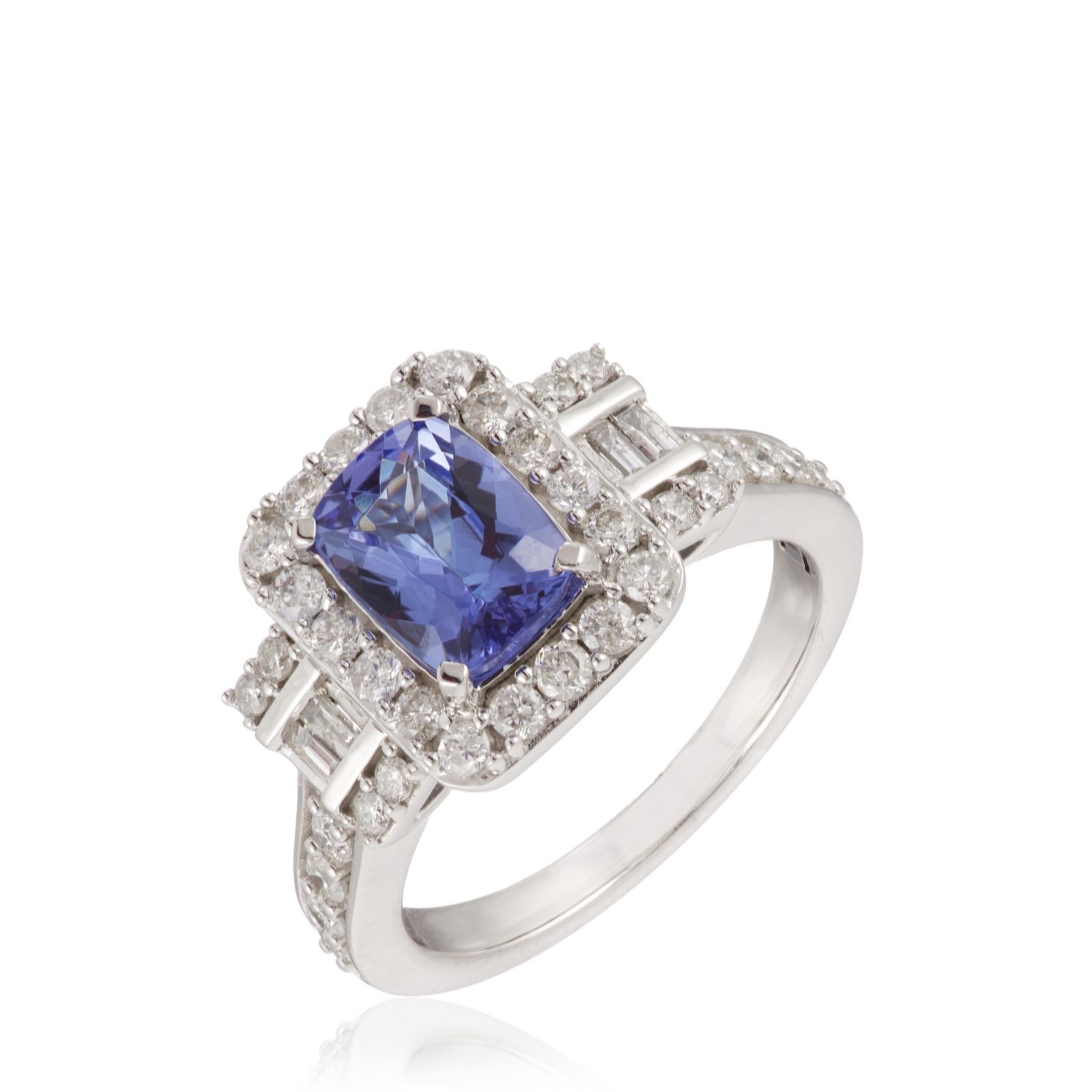 1.10ct AAA Tanzanite & 0.75ct Diamond Halo Trilogy Ring 9ct Gold