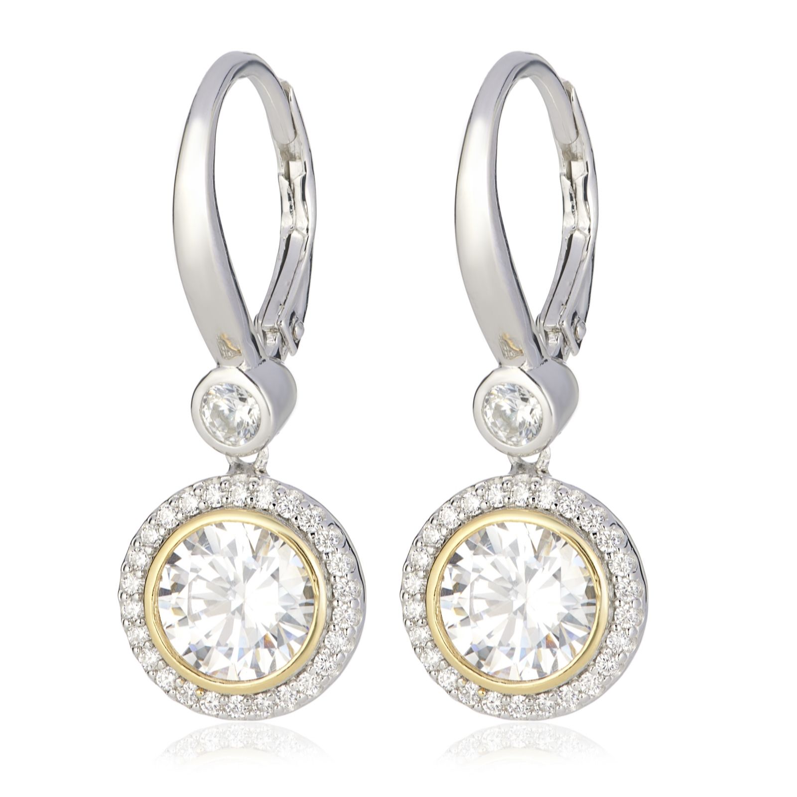 Diamonique 3.4ct tw Circle 2 Tone Leverback Earrings Sterling Silver