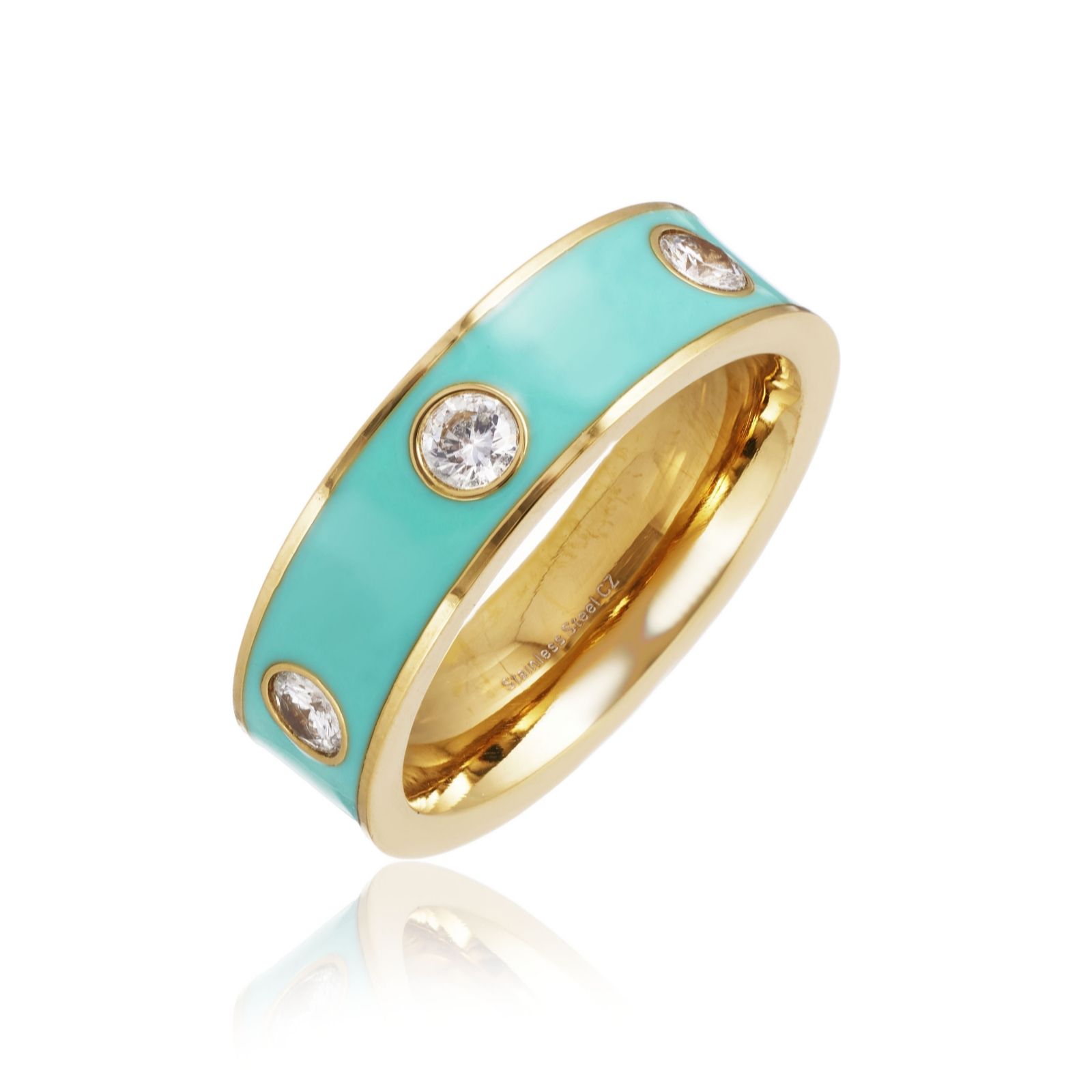 Steel by Diamonique Enamel Round Stone Ring Stainless Steel