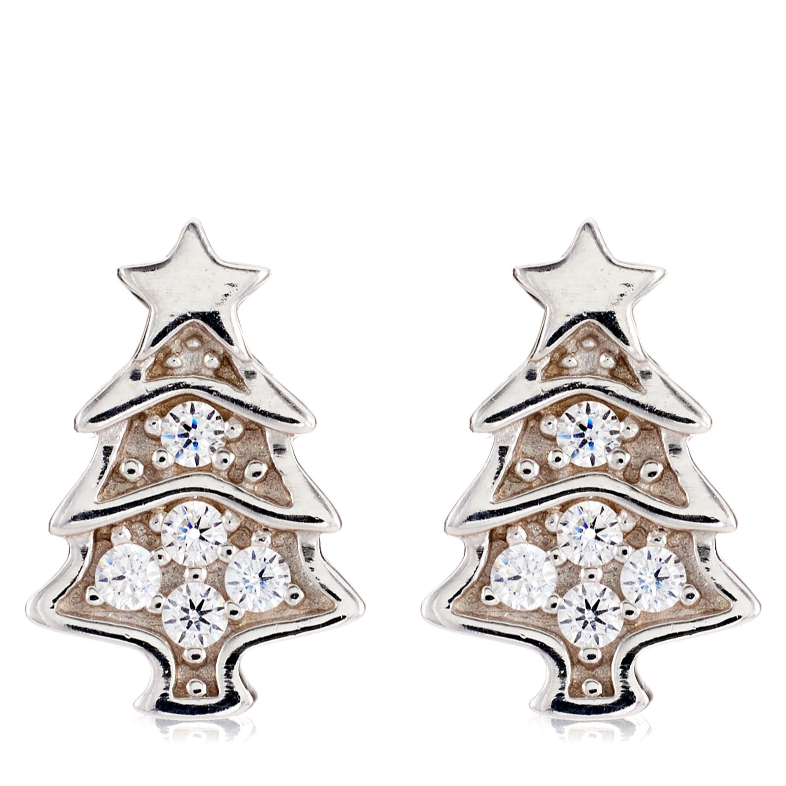 Diamonique 0.10ct tw Christmas Tree Stud Earrings Sterling Silver