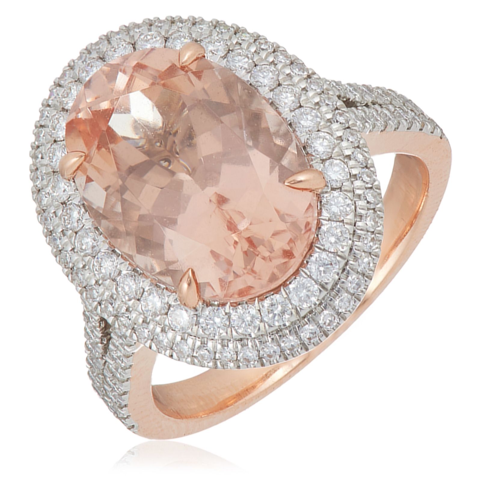 4.1ct Morganite Oval Cut & 1ct Diamond Ring 14ct Gold
