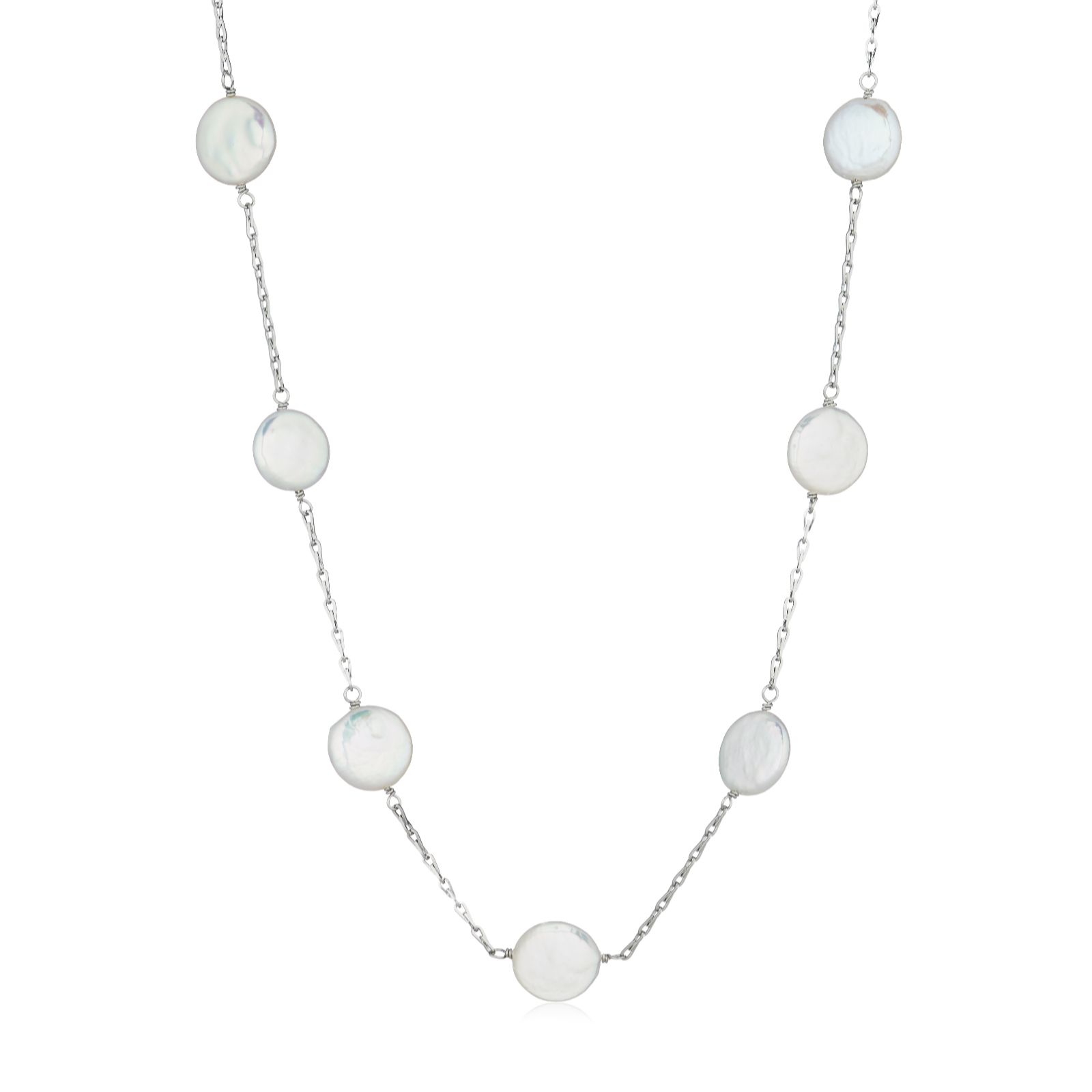 Larapearl Gold Tone Lara Pearl 12Mm Coin Pearl & Chain Necklace Stainless Steel