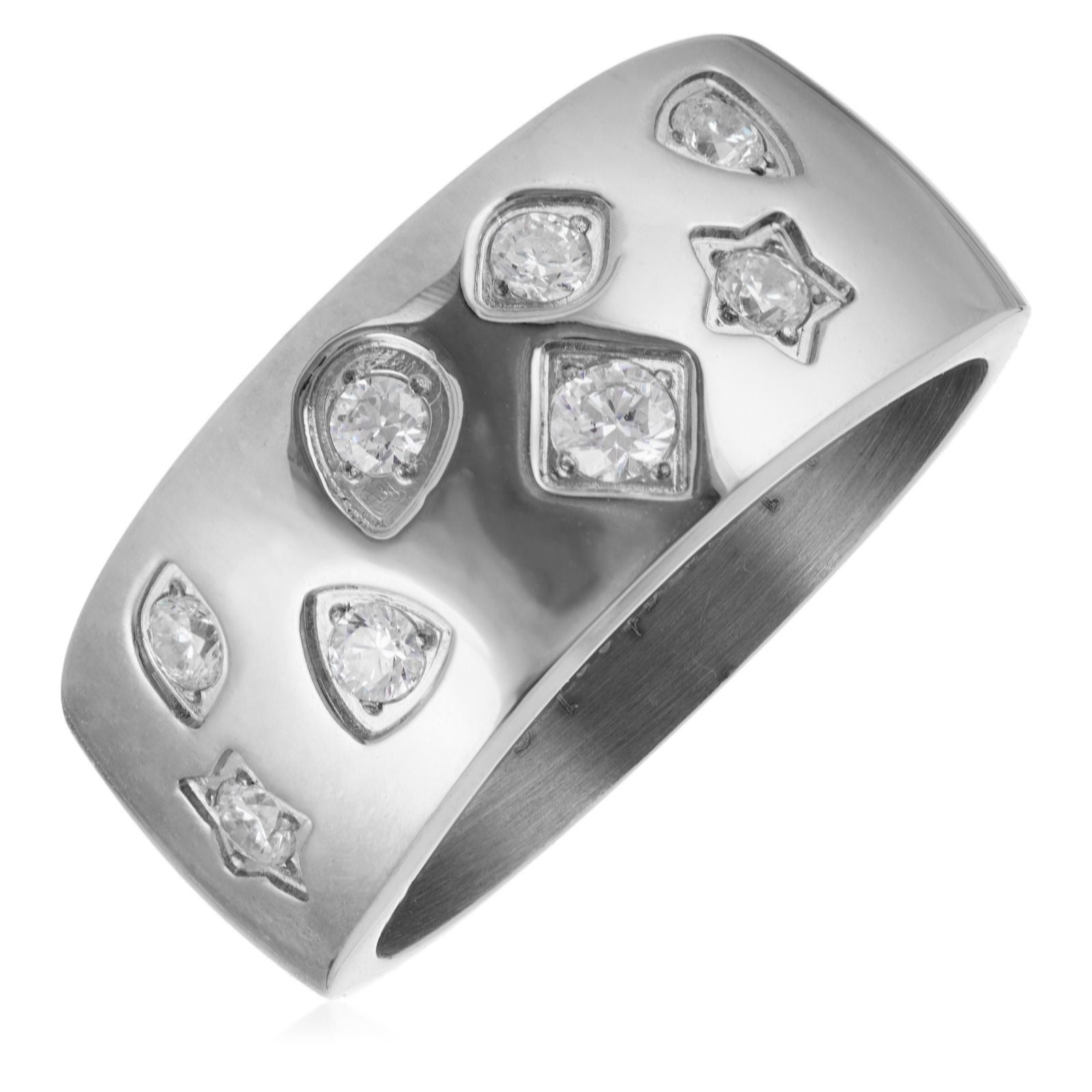 Steel by Diamonique Mixed Cut Bezel Set Band Ring Stainless Steel
