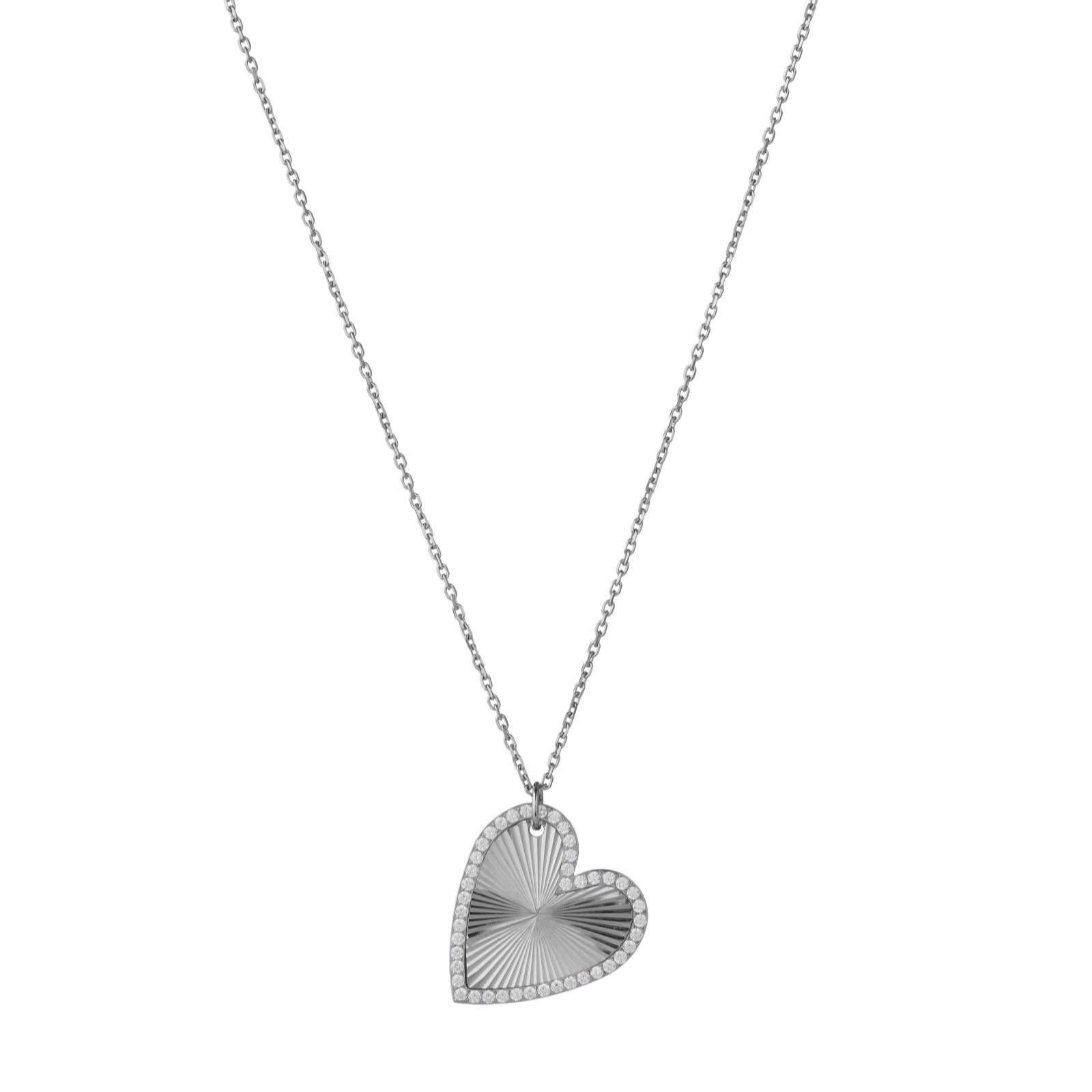 Steel by Diamonique Diamond Cut Heart Necklace Stainless Steel