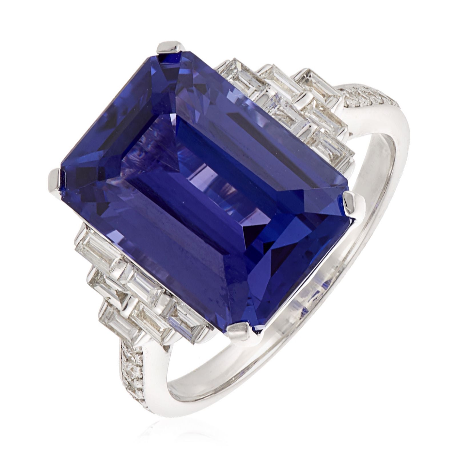 8.00ct AAAA Tanzanite Octagon & 0.32ct Diamond Ring 18ct Gold