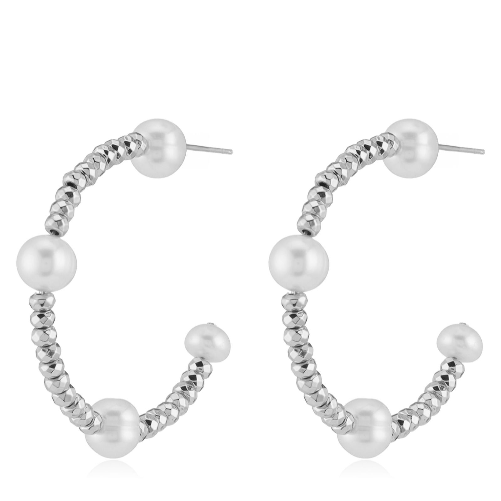 Lara Pearl 5 and 6mm Cultured Pearl Hematite Hoop Earrings Stainles...
