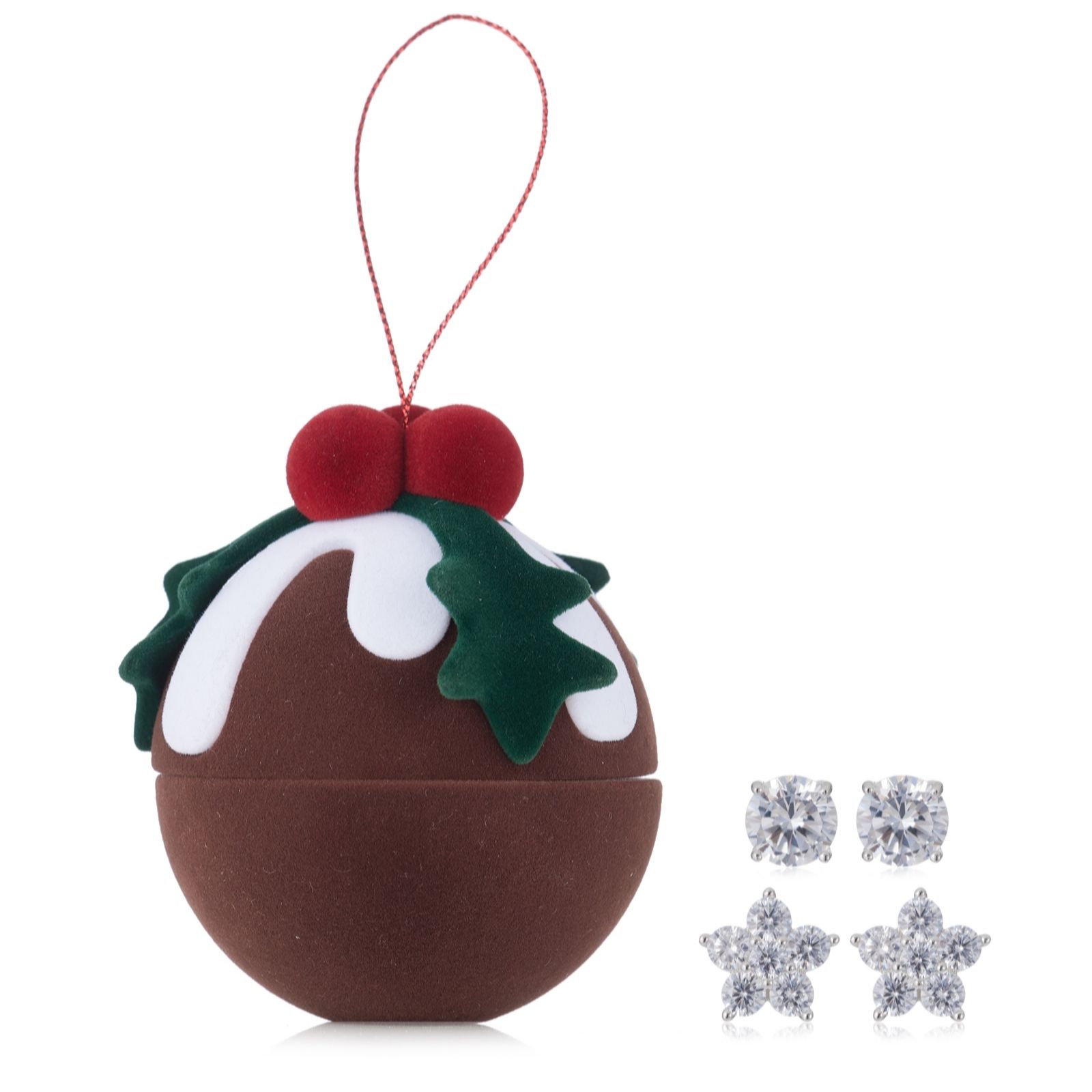 Diamonique 3ct tw Earring Set in Christmas Pudding Bauble Sterling...