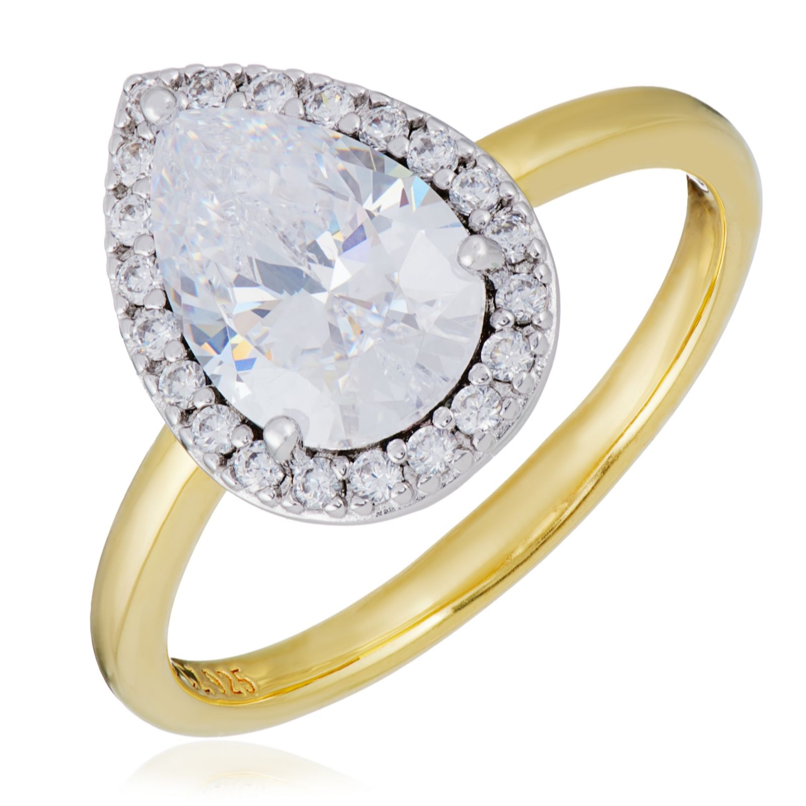 Diamonique 2.21ct Pear Cut Halo Ring Sterling Silver