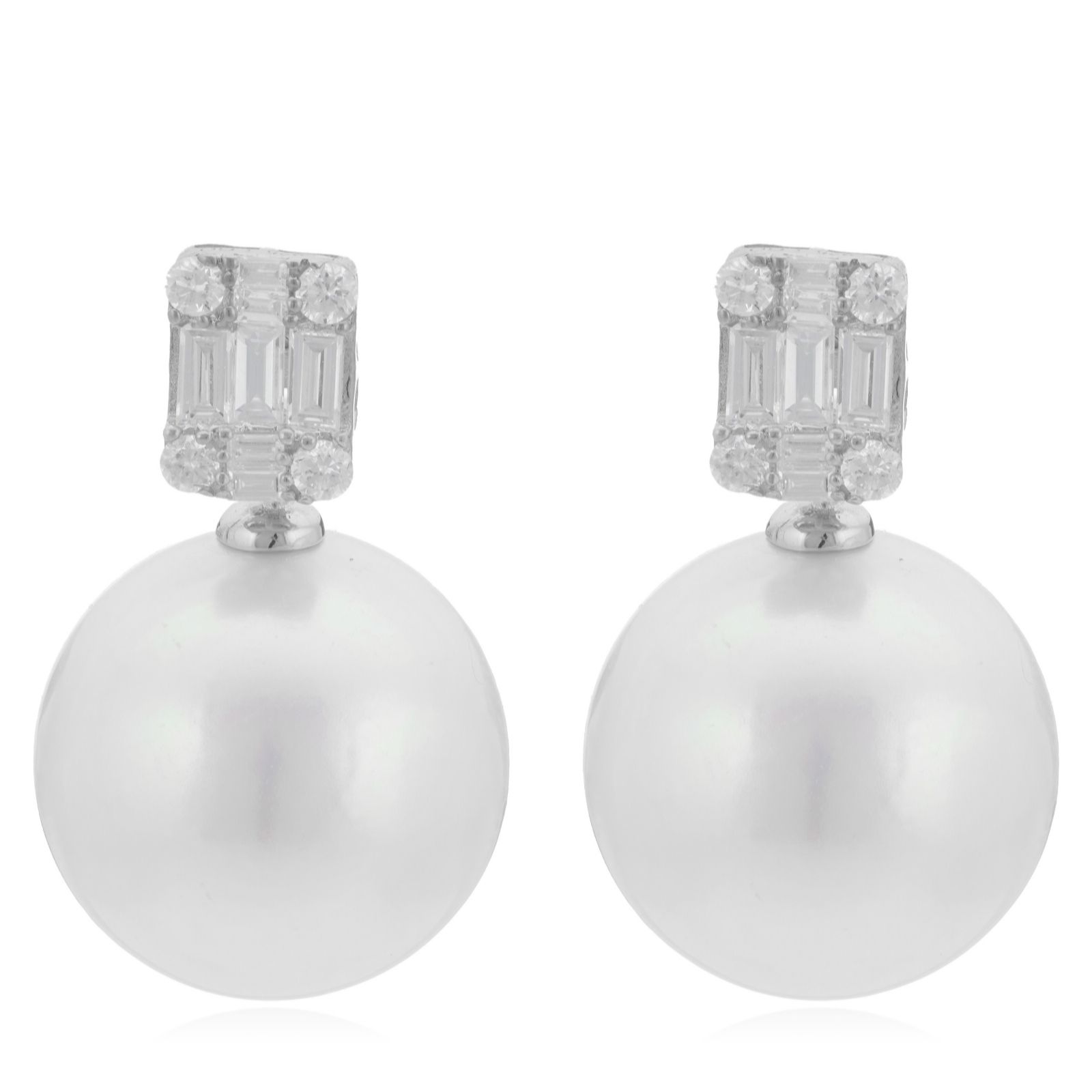 Larapearl Rhodium Plated Lara Pearl 0.34Ct Lab Grown Diamond & 11Mm Ming Pearl Earrings