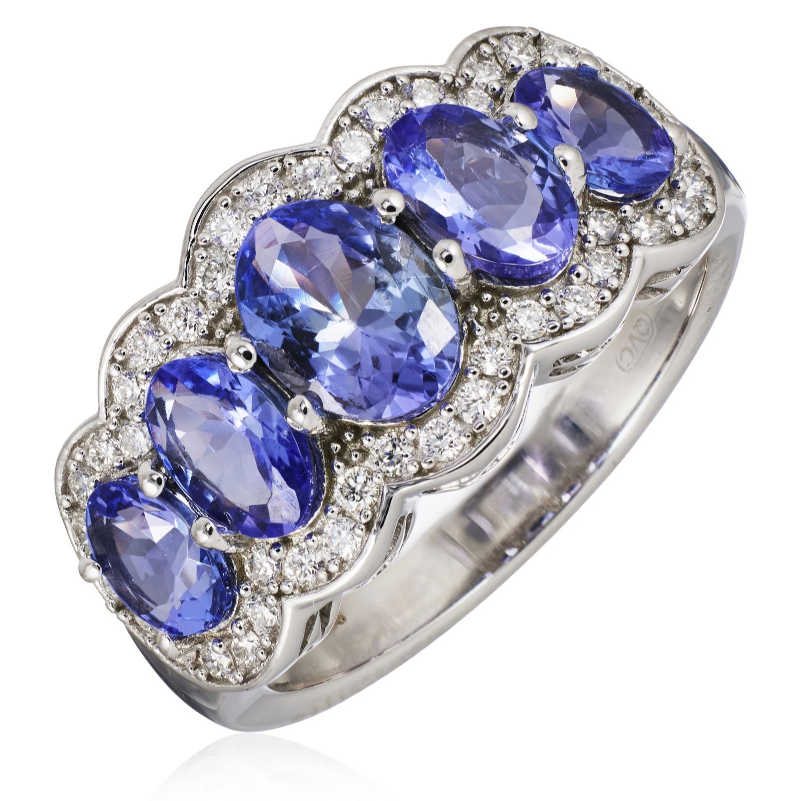 2.29ct AA Oval Tanzanite & 0.29ct Diamond Band Ring 9ct Gold