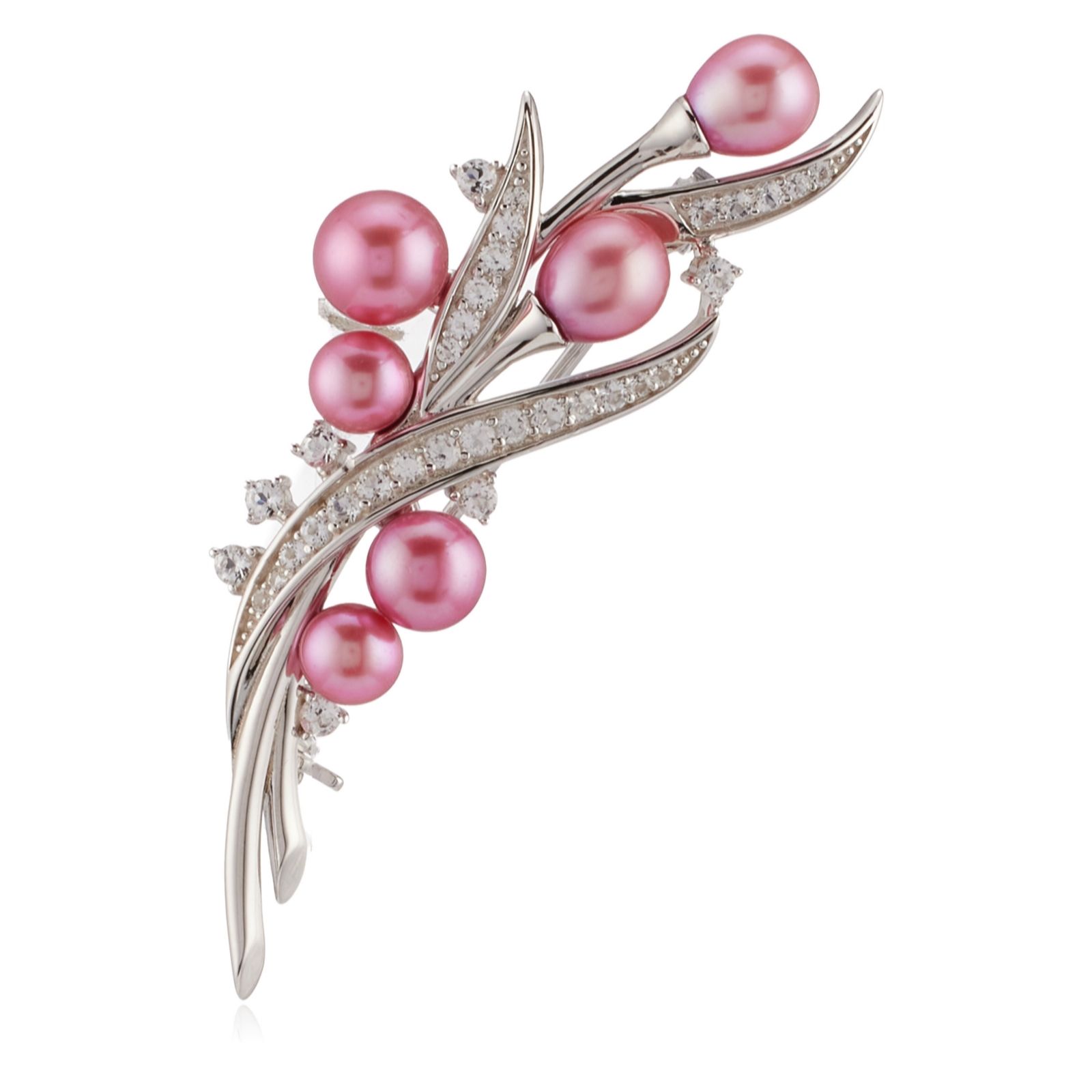 Lara Pearl Oval & Button Cultured Pearl Brooch Sterling Silver