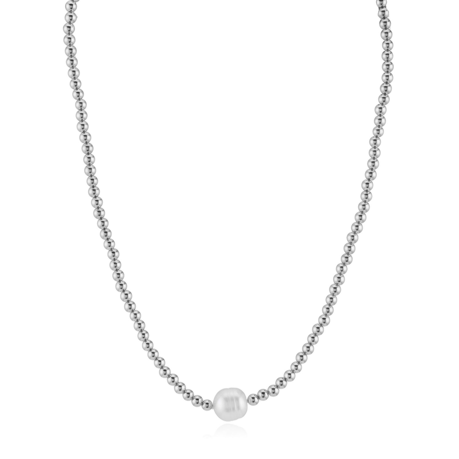 Lara Pearl 11-12mm Cultured Pearl Beaded Necklace Stainless Steel