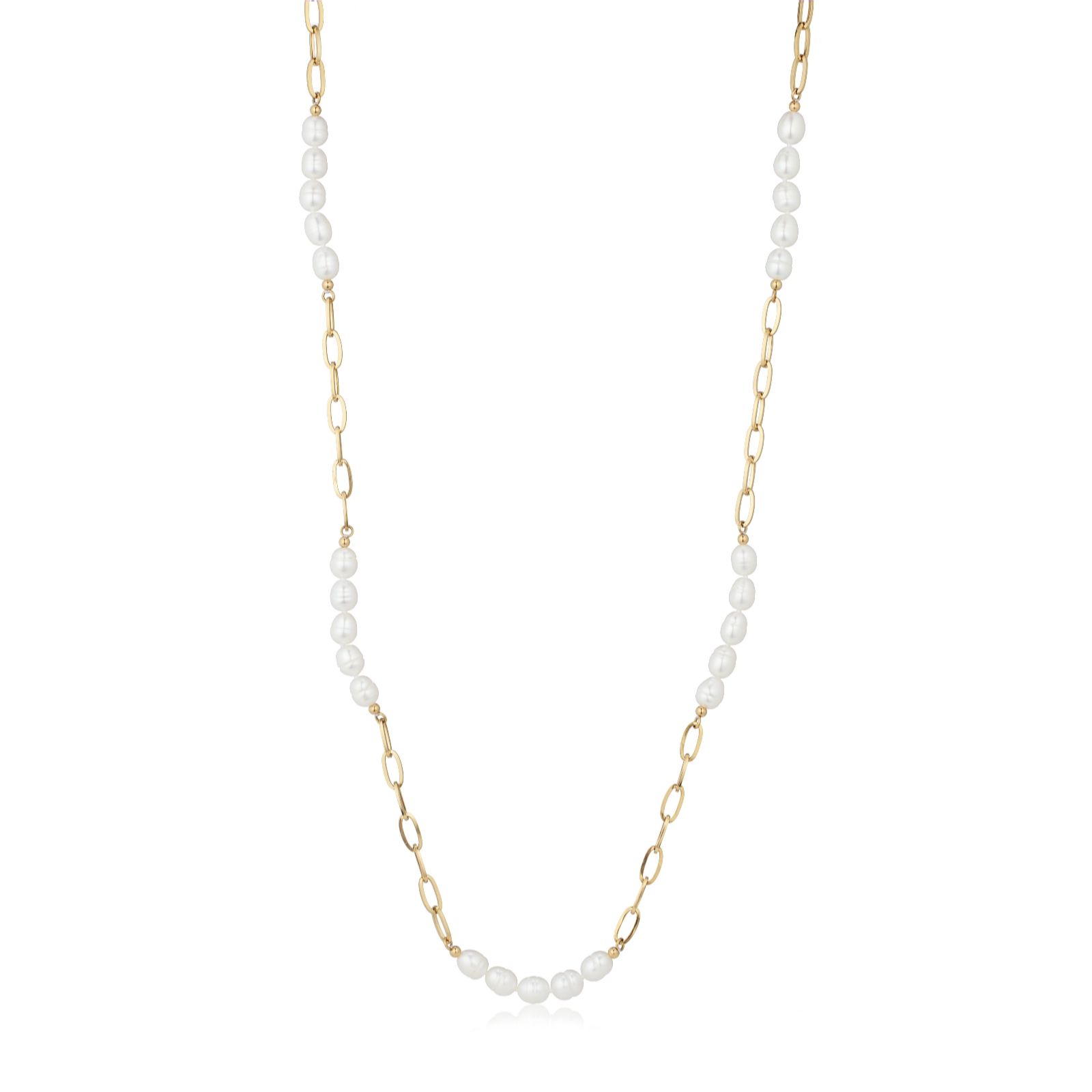 Lara Pearl Ringed Oval Pearl & Chain Link 100cm Necklace Stainless...