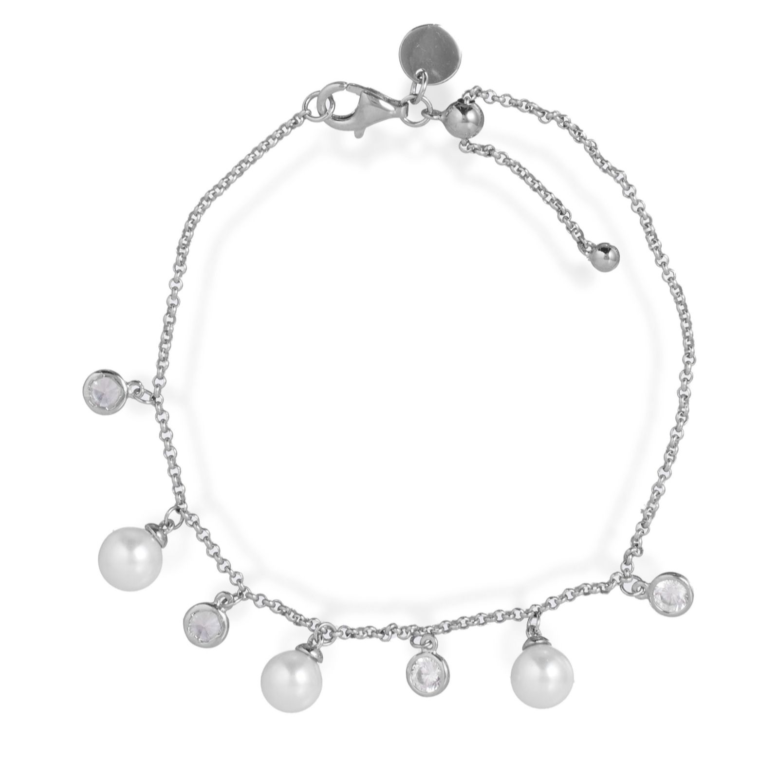 Diamonique 0.6ct tw Floating Shell Pearl Bracelet Sterling Silver