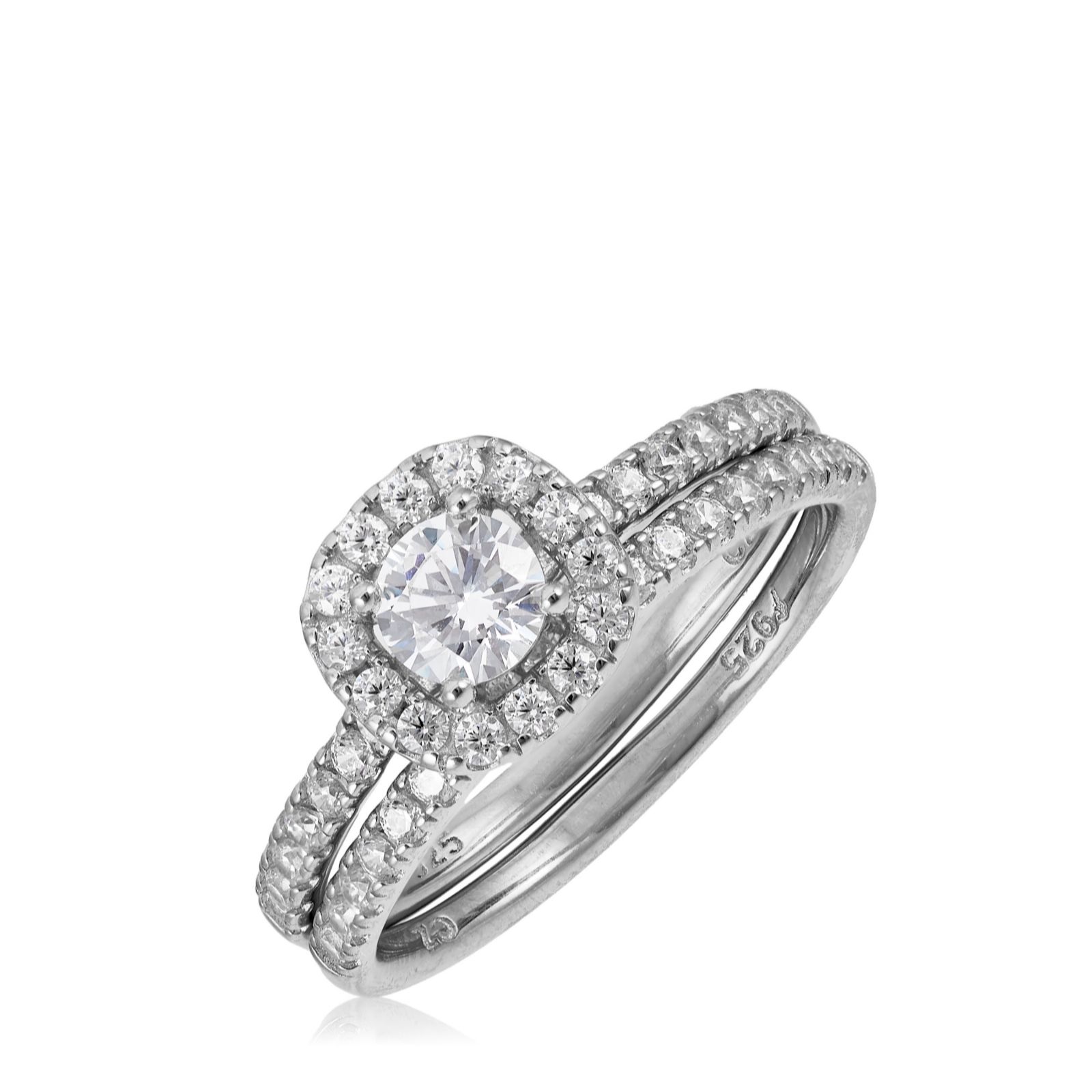 Diamonique 0.9ct tw Halo Ring Set Sterling Silver