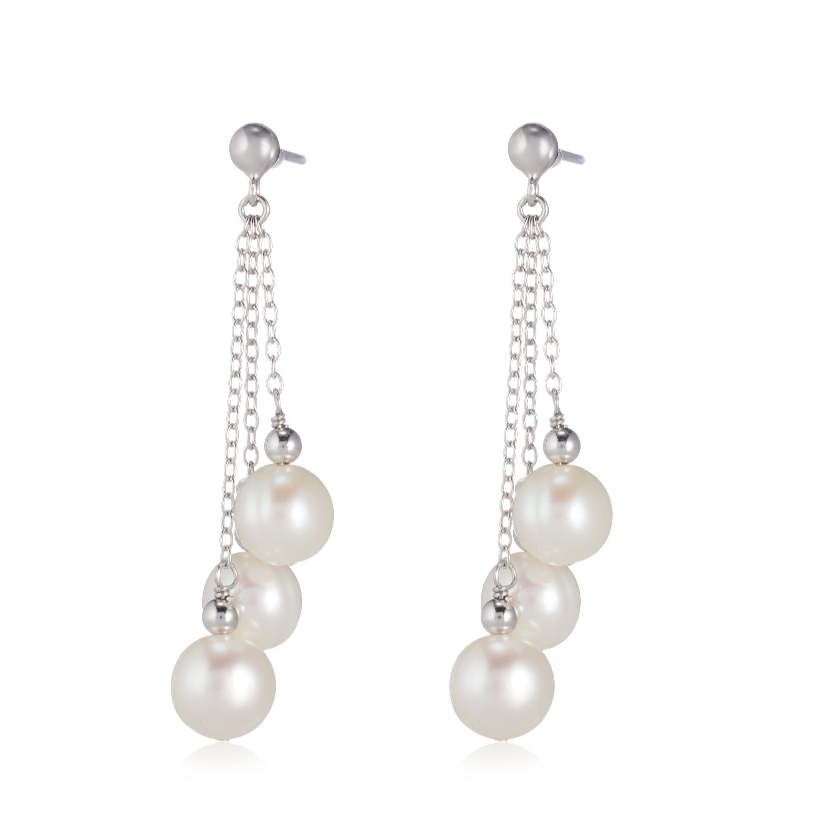 Lara Pearl 8mm Cultured Pearl Chain Drop Earrings Sterling Silver