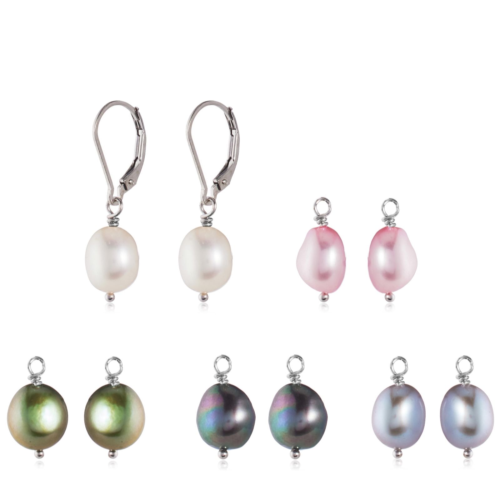 Lara Pearl Baroque Interchangeable Pearl Leverback Earring Set Ster...