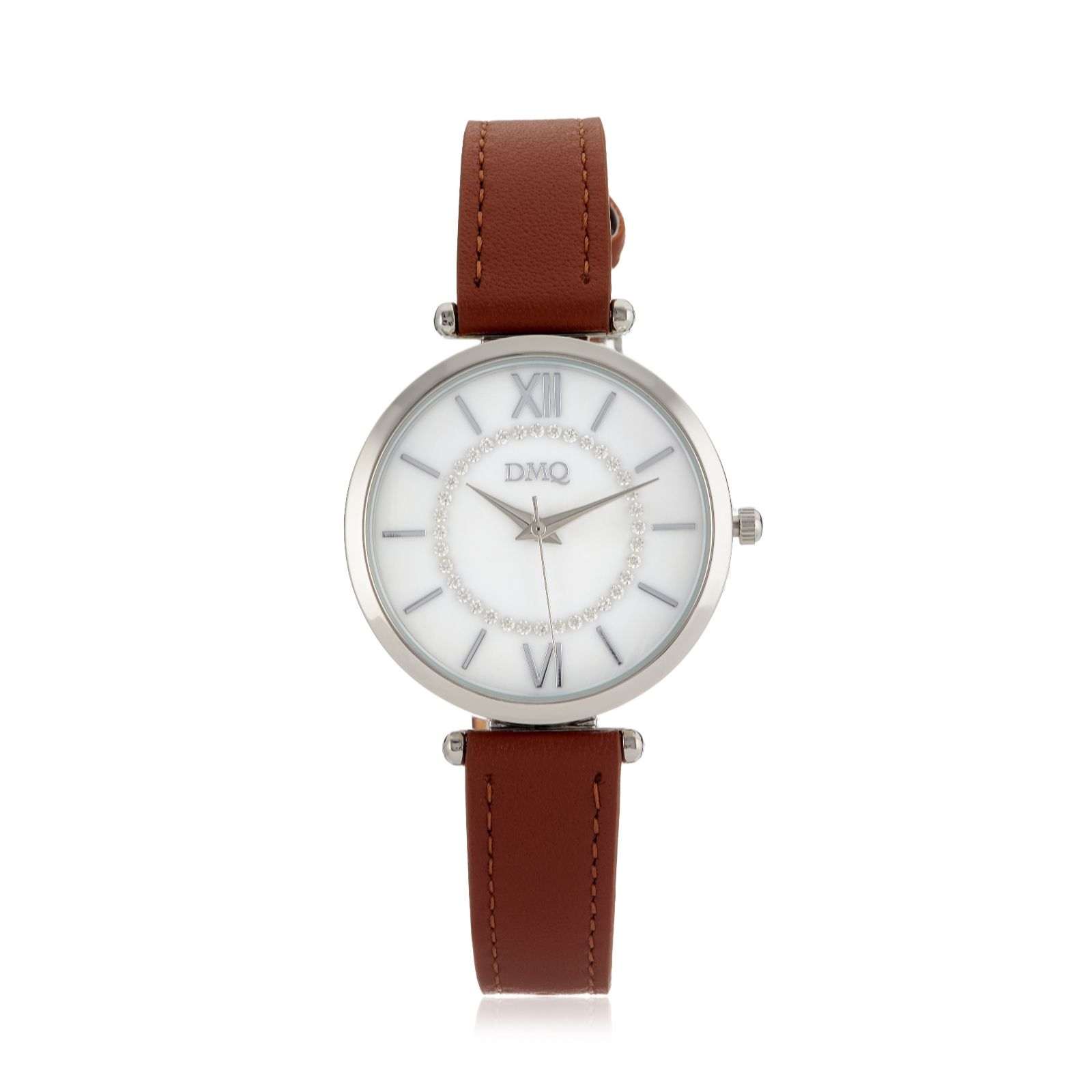 Diamonique Mother of Pearl Leather Strap Watch