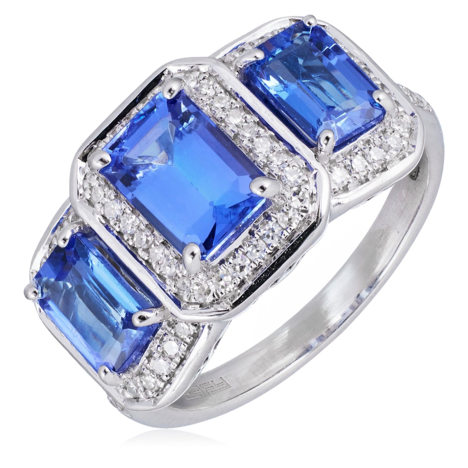 Effy 0.27ct Diamond and 2ct Tanzanite Emerald Cut Halo Ring 14ct Gold
