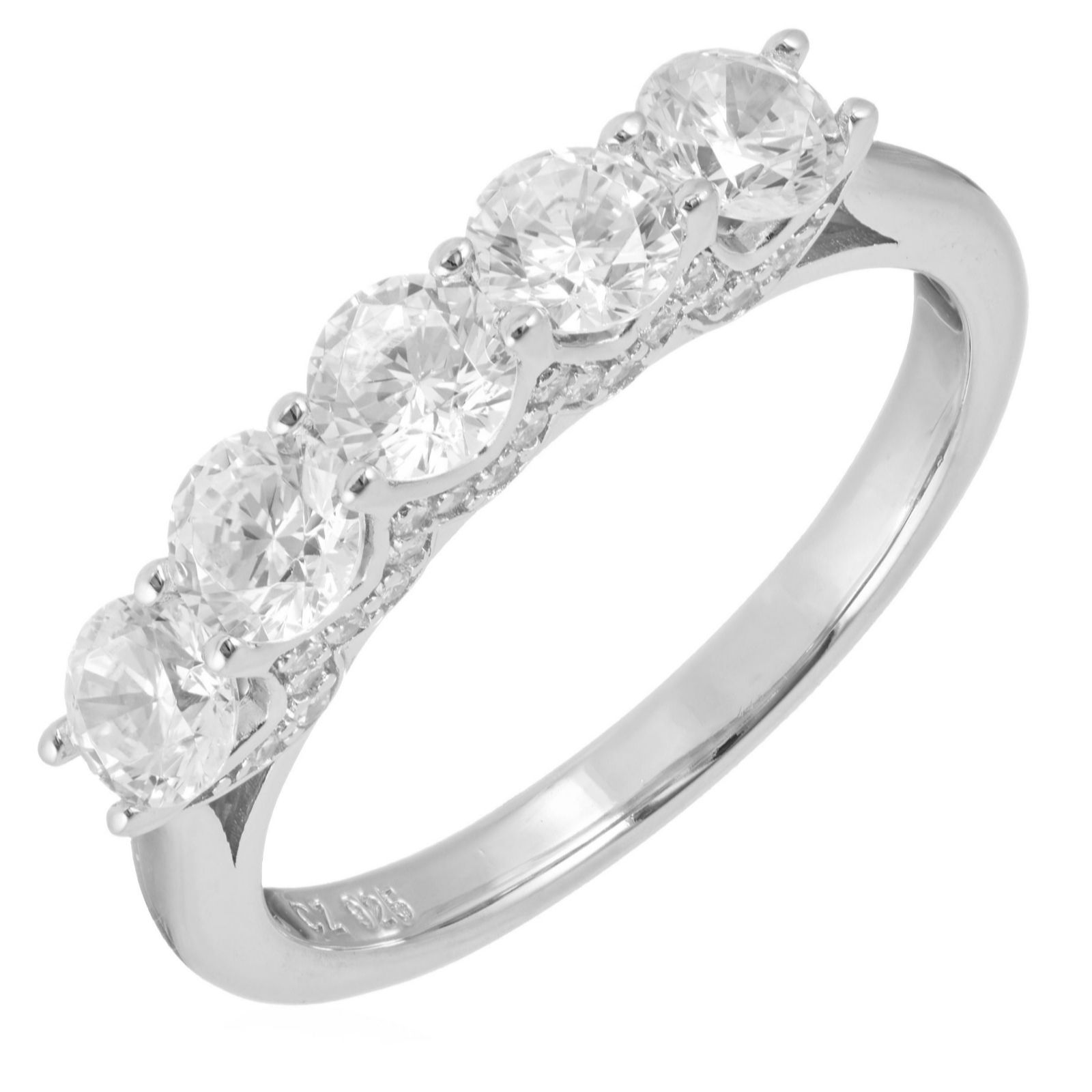 Diamonique 1.4ct tw 5 Stone 30th Anniversary Pave Ring Sterling Silver