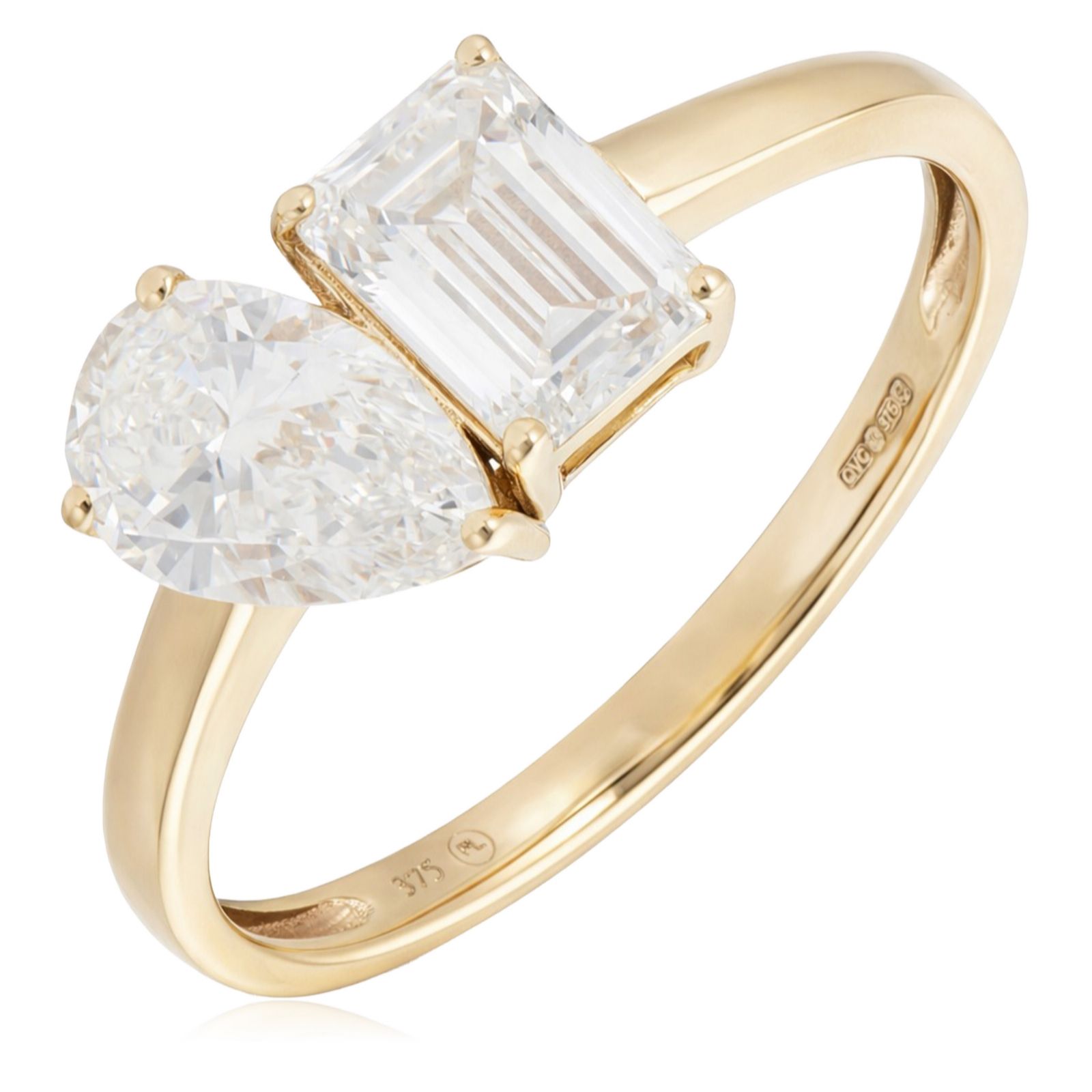 Fire Light 2ct Lab Grown Diamond Toi et Moi Pear & Emerald Ring 9ct...